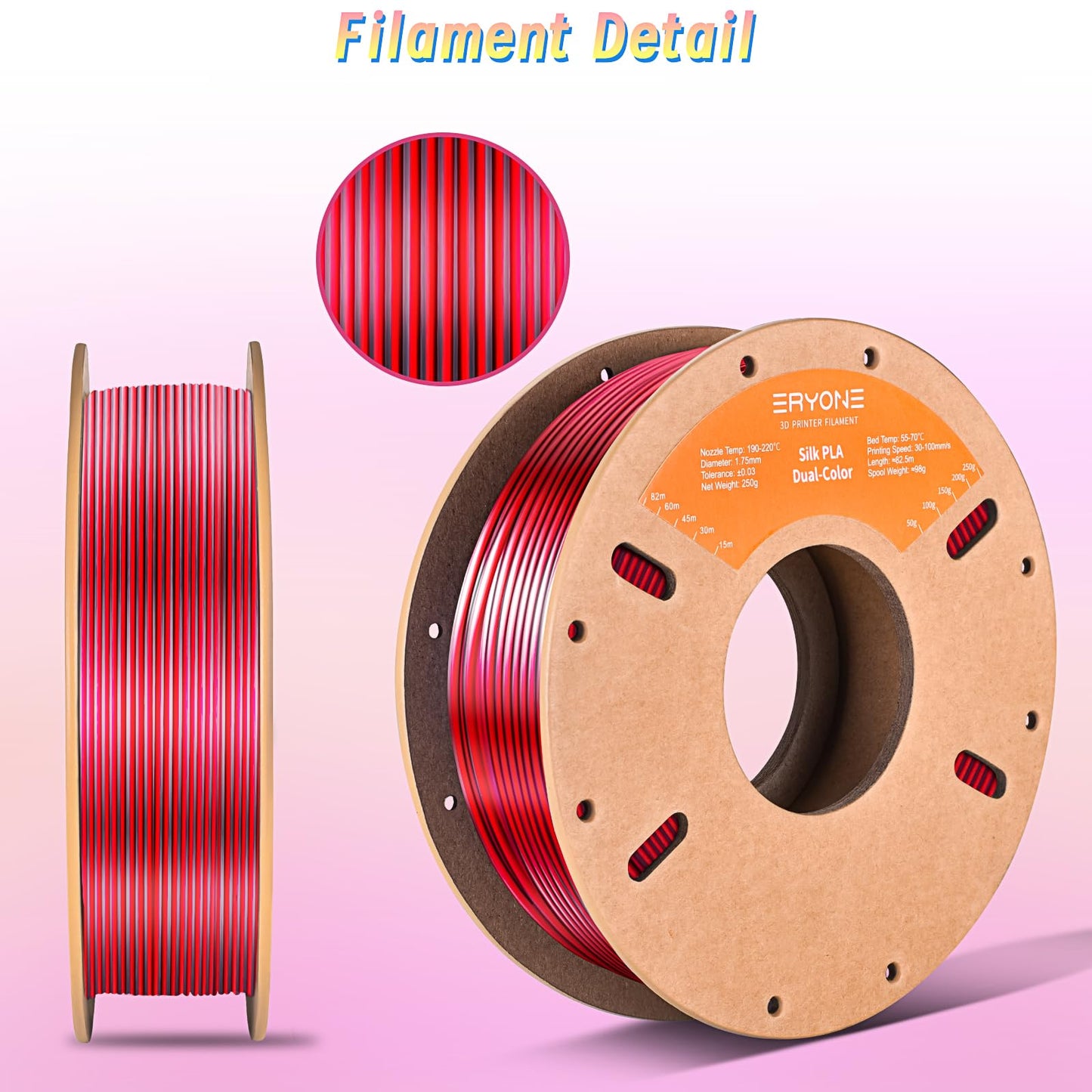 Silk Dual Color PLA Filament 3D Printer 1.75mm +/- 0.03mm