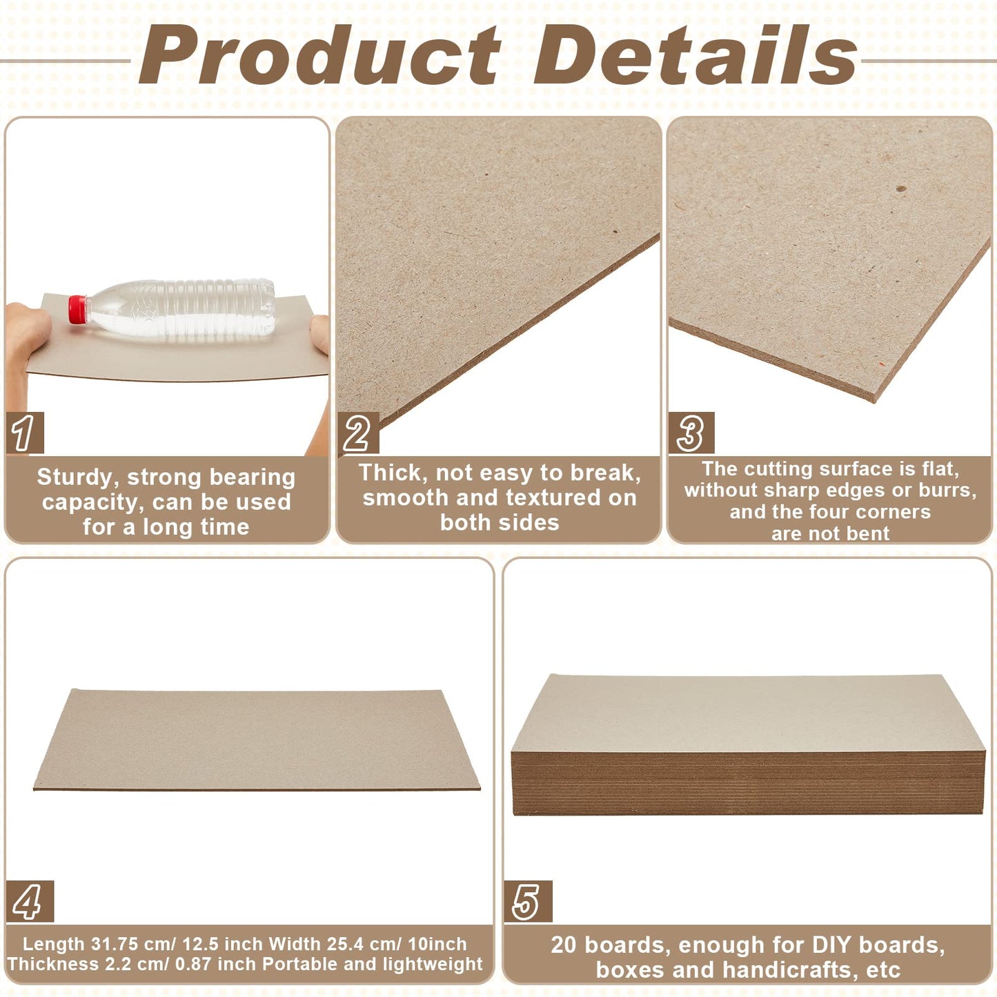 20 Pcs Book Board 10 x 12.5 Inch, Binders Board Chipboard Designer Bookboard Kraft Heavy Duty Chipboard Sheets Bookbinding Supplies for Book Binding Cover (0.067 Inch Thick)