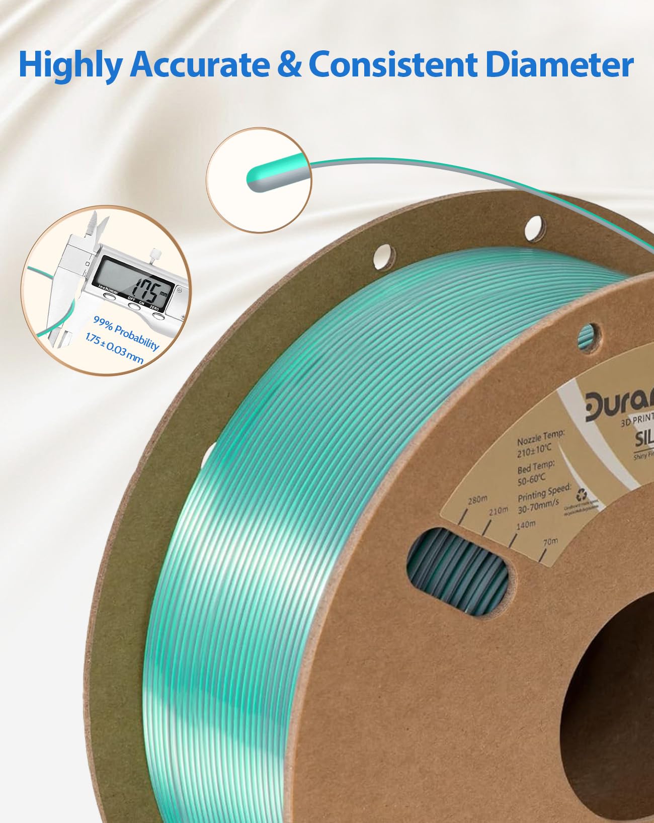 PLA Filament 1.75mm 1kg Spool - Silk Grey Green