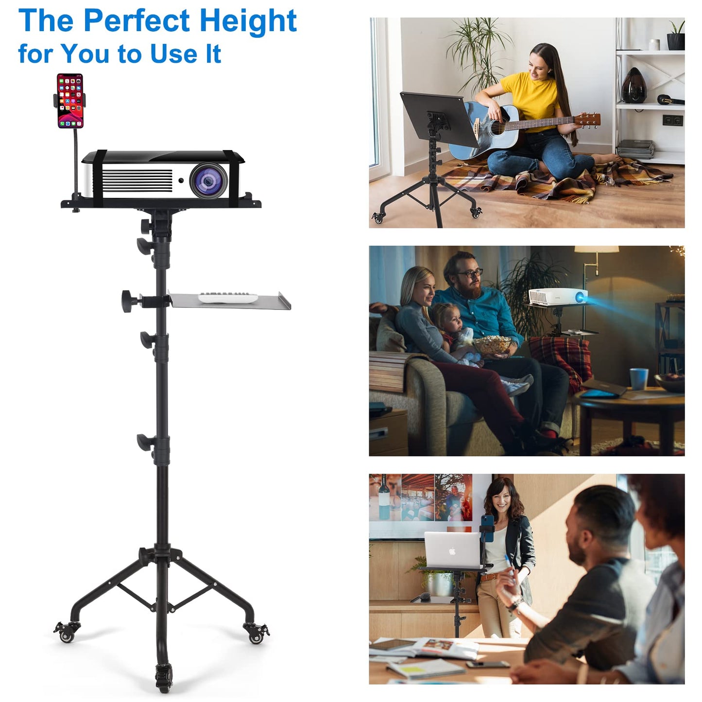 Laptop Tripod on Wheels with 2 Shelves