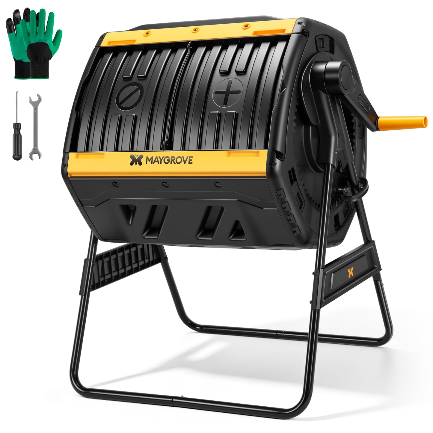 Maygrove Outdoor Compost Bin 53 Gallon, Dual Chamber Large Compost Tumbler