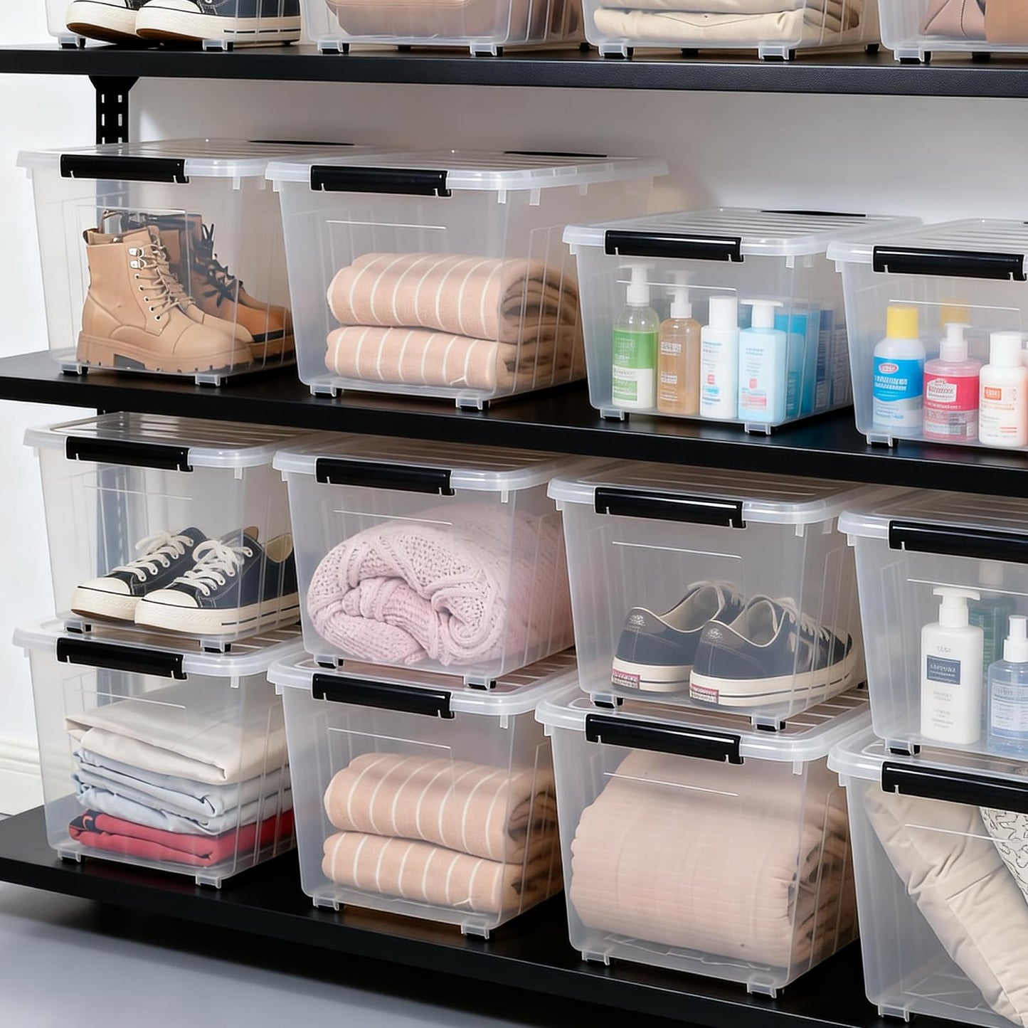 82 QT Clear Plastic Storage Bins with Lids Stackable and Nestable Storage Boxes with Lids, 4 Packs