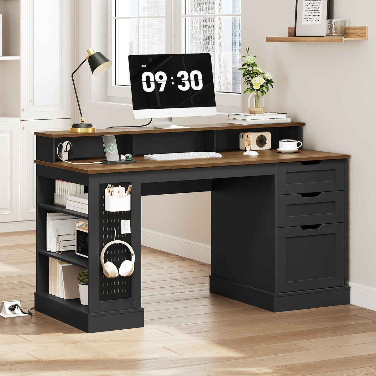 STHYTON 55-inch Farmhouse Desk with 2 Drawers