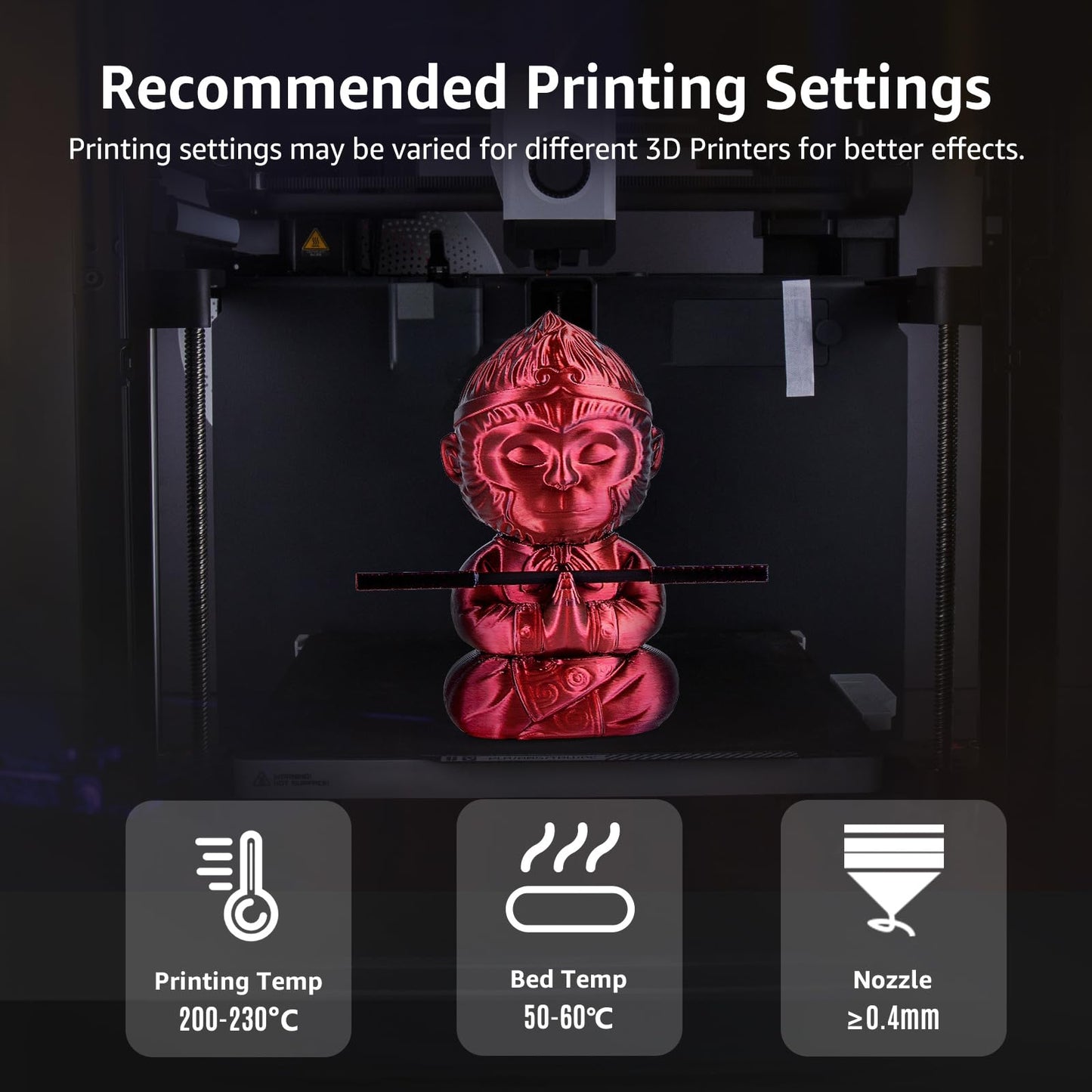 Silk Dual Color PLA+ 3D Printer Filament 1.75mm, Black+Red