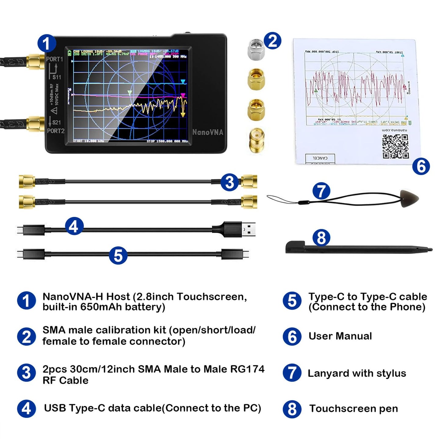 [Upgraded] AURSINC NanoVNA-H Vector Network Analyzer 9KHz -1.5GHz Latest HW V3.7 HF VHF UHF Antenna Analyzer, Measuring S Parameters, SWR, Phase, Delay, Smith Chart