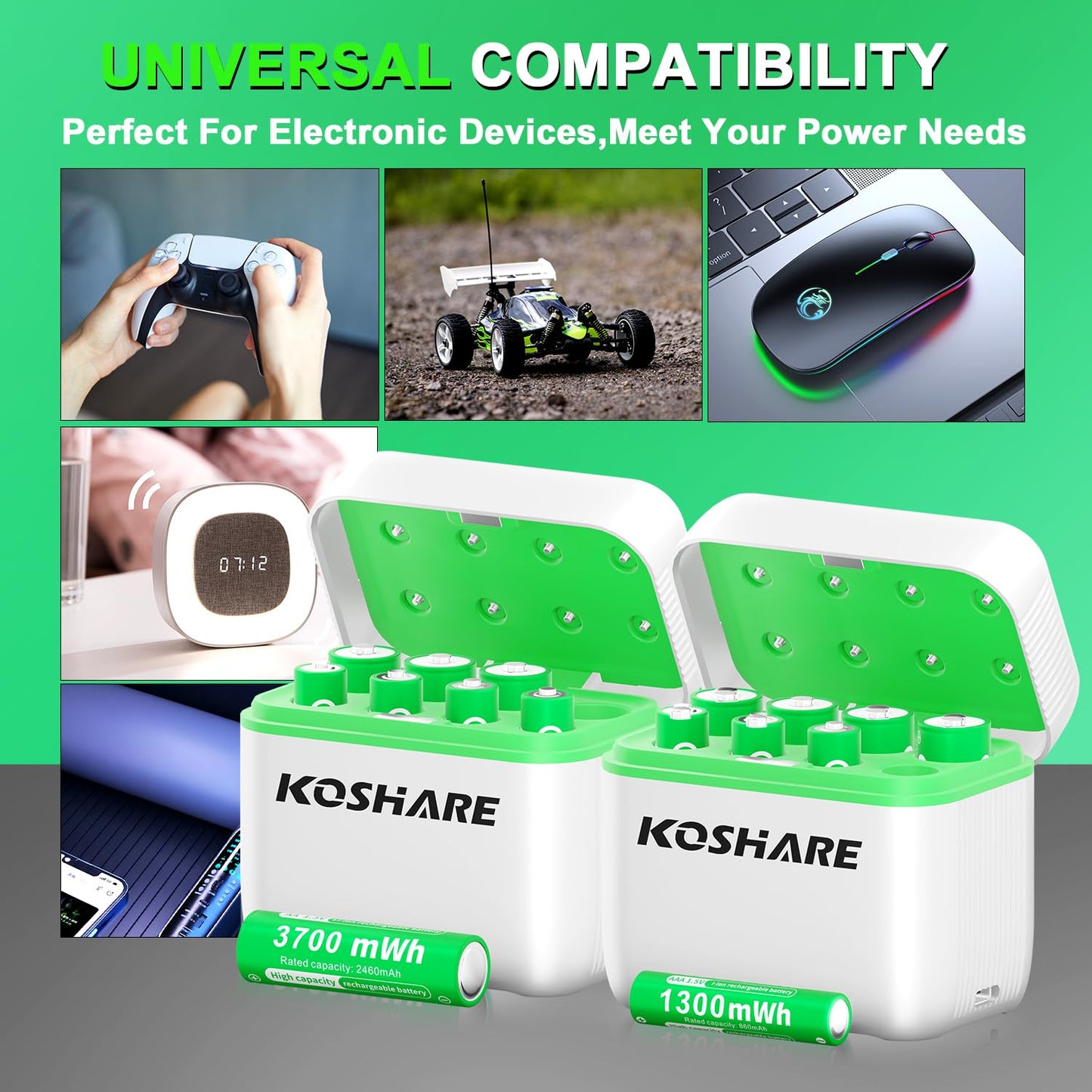Rechargeable AA AAA Battery Lithium with Charger, 16Pcs (2 Pack)