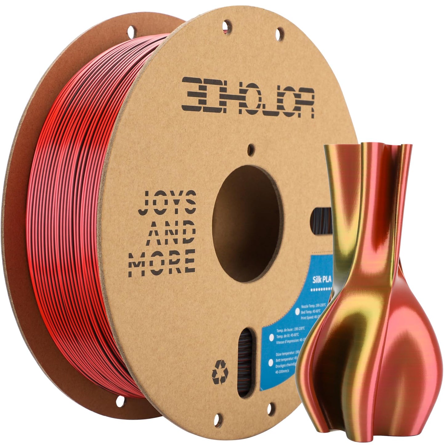 Silk PLA Filament 1.75mm Black Red Gold