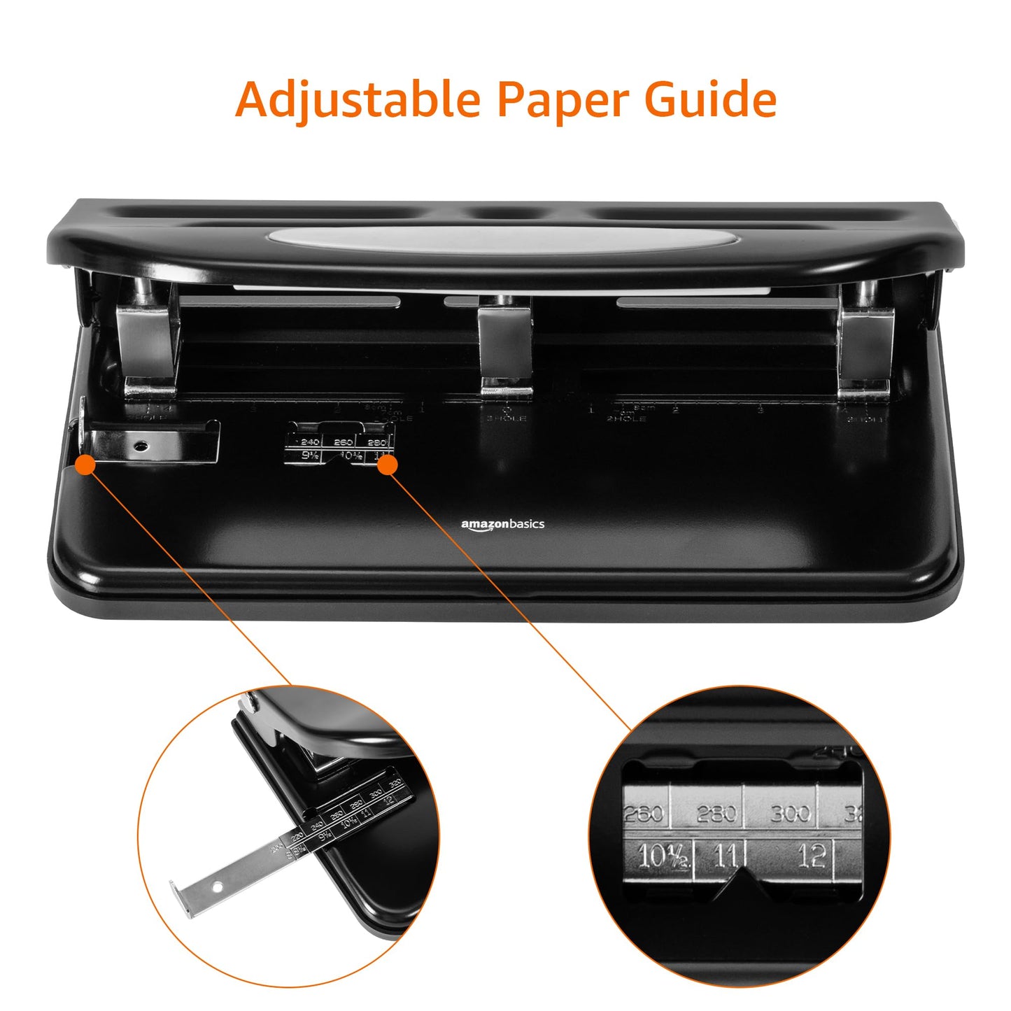 Semi-Adjustable 3-Hole Punch, 30 Sheet Capacity, Black
