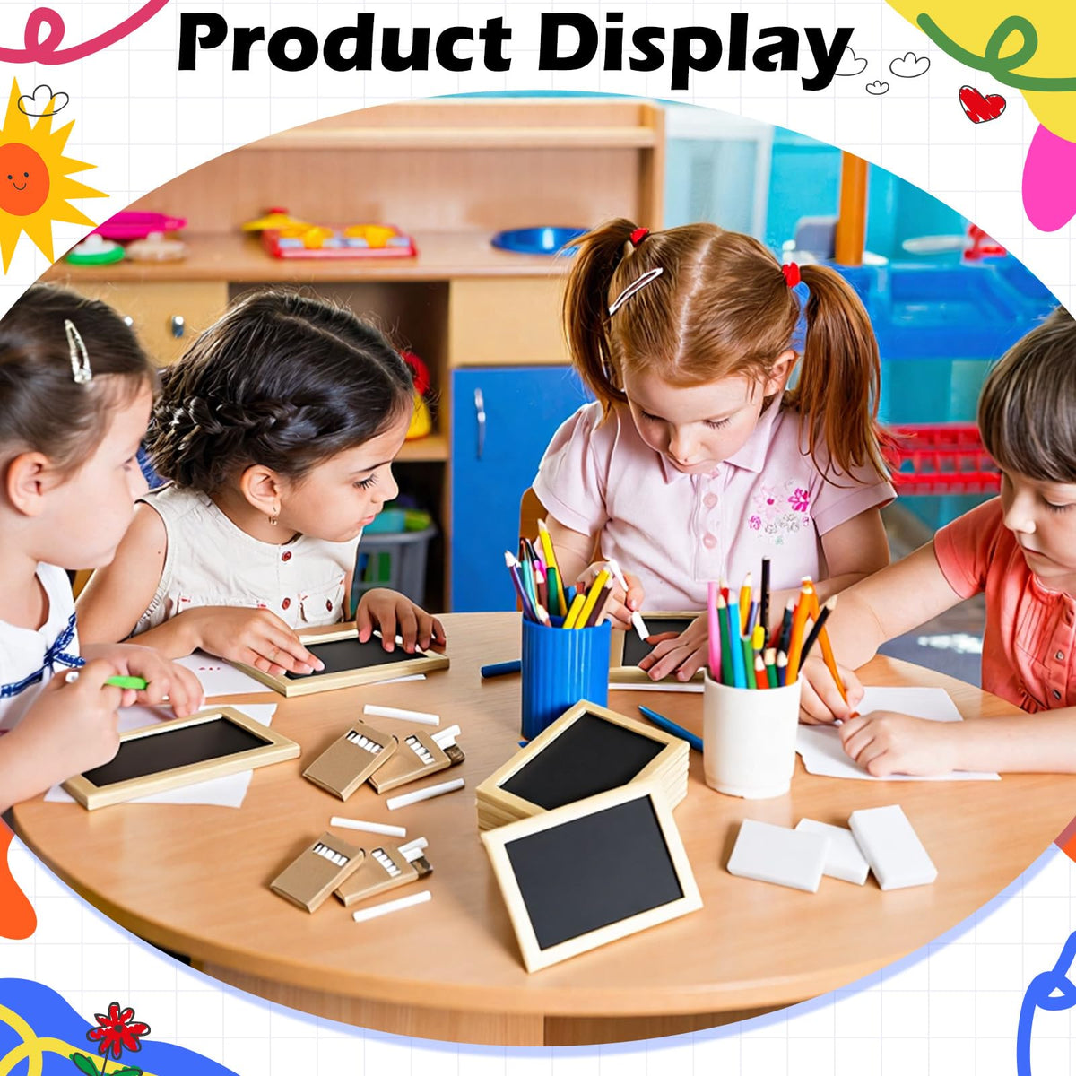 Feifeiya 12 Set Small Chalkboard with Chalk Sticks and Eraser 5" x 7" Double Sided