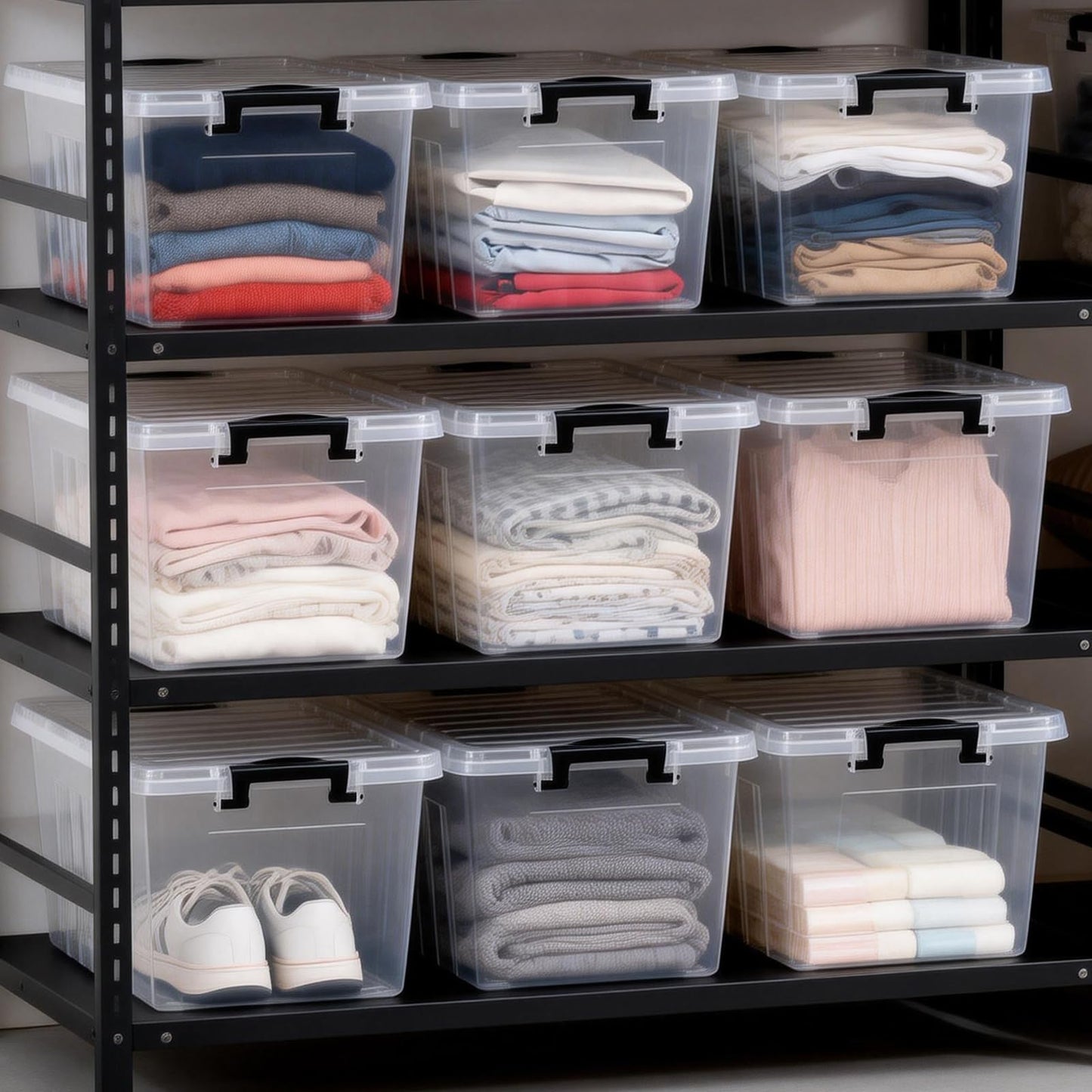 22 QT Clear Plastic Storage Bins with Lids Stackable and Nestable, 6 Packs