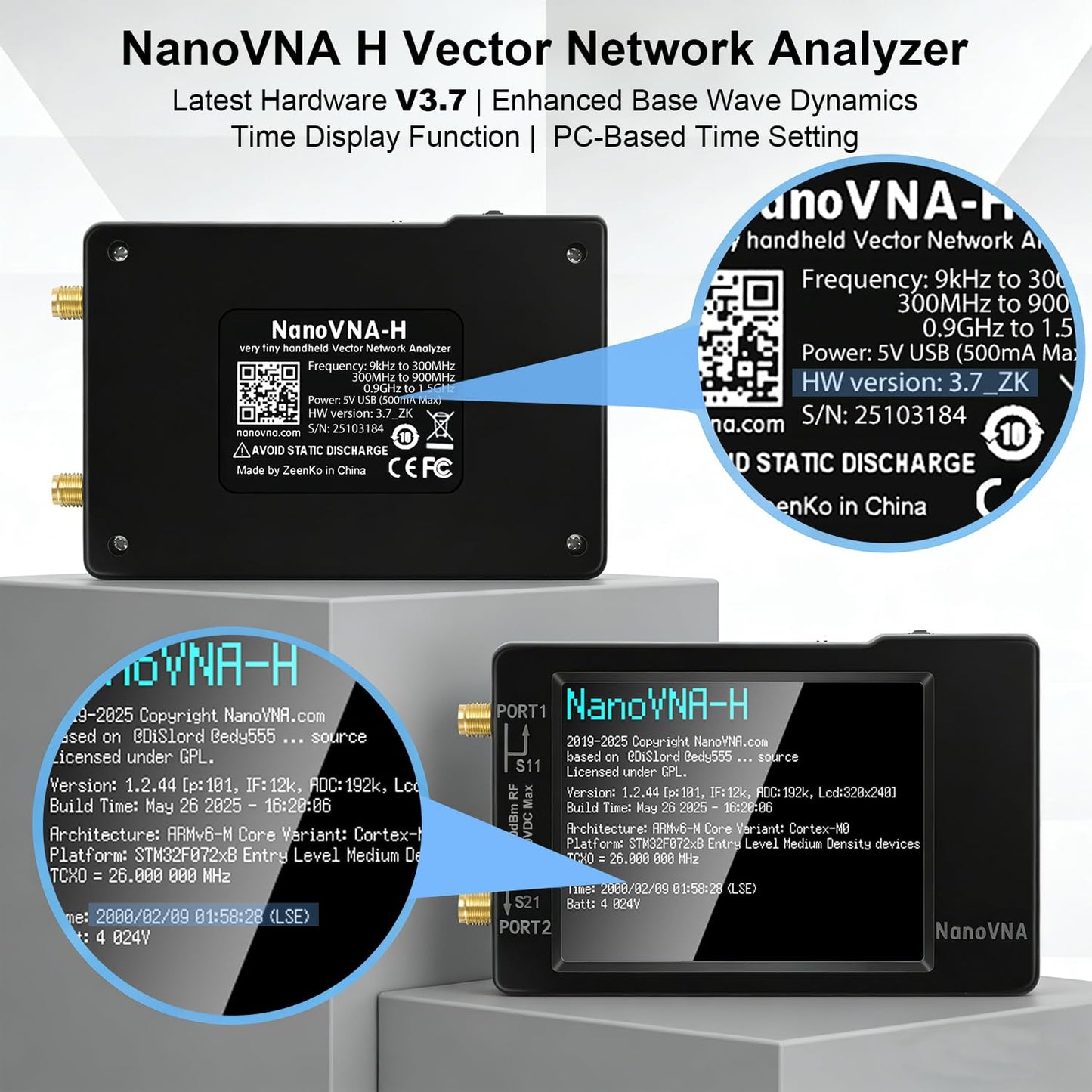 [Upgraded] AURSINC NanoVNA-H Vector Network Analyzer 9KHz -1.5GHz Latest HW V3.7 HF VHF UHF Antenna Analyzer, Measuring S Parameters, SWR, Phase, Delay, Smith Chart