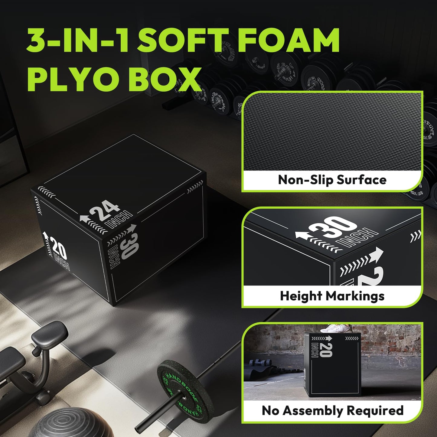 Plyometric Jump Box – 3-in-1 Plyo Box with Durable High-Density Foam Core