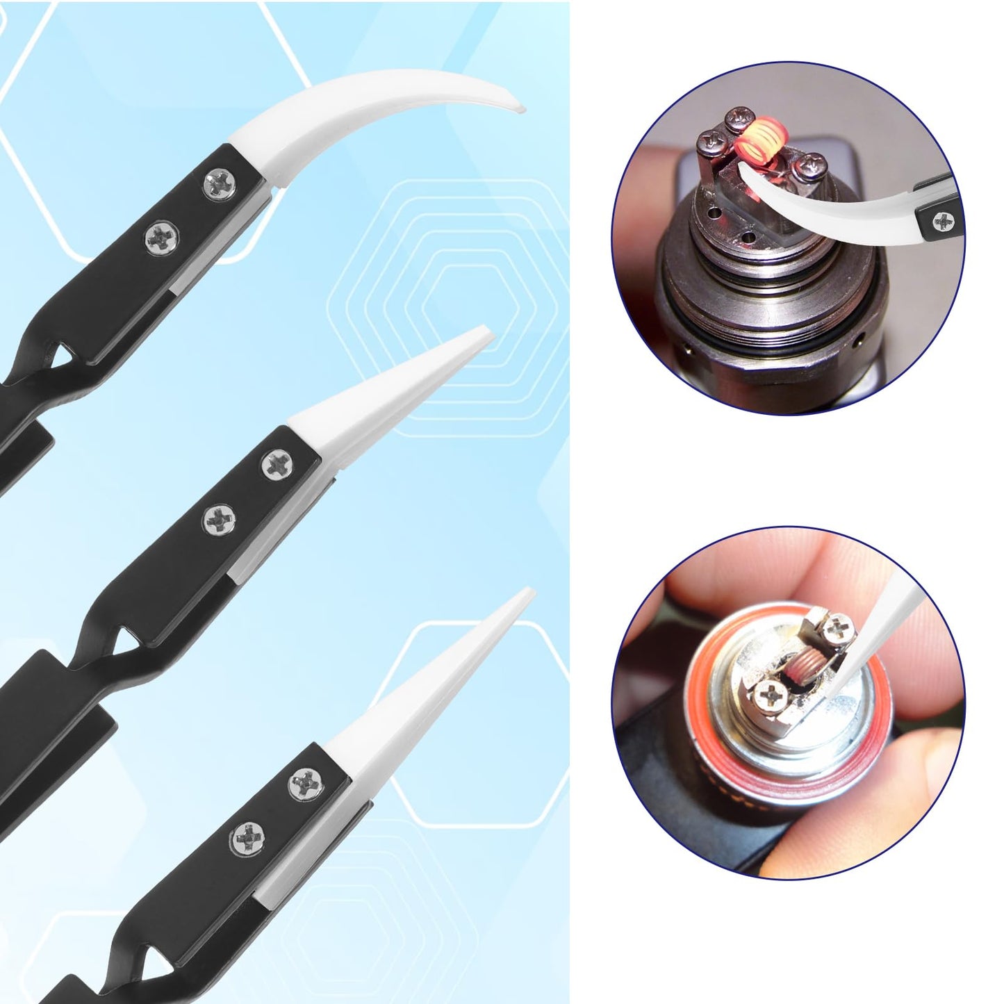 6 Pcs Precision Reverse Ceramic Tweezers Black Non-Conductive Solder Tweezer Anti-Magnetic Pointed & Curved Tips Heat-resistant Tweezer Set for Solder Pinching Coils