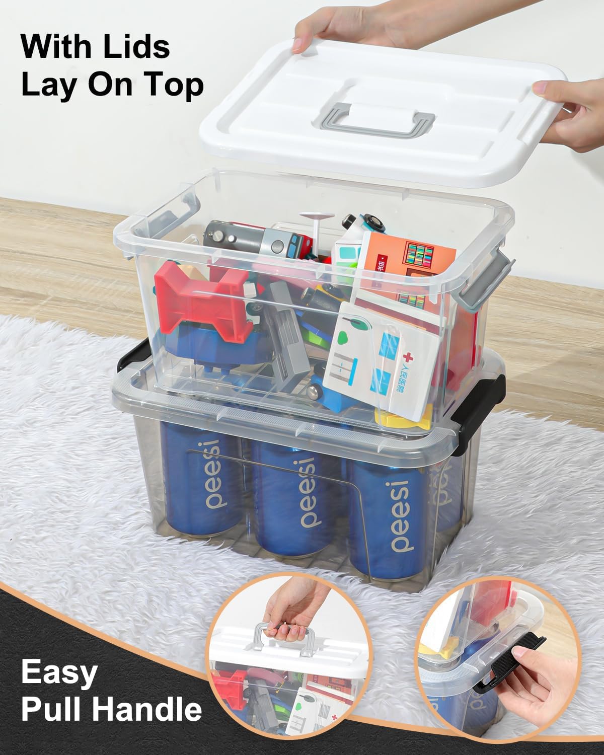 Plastic Storage Bins with Lids 6 Pack Storage Organizer, 7 Quart, Clear