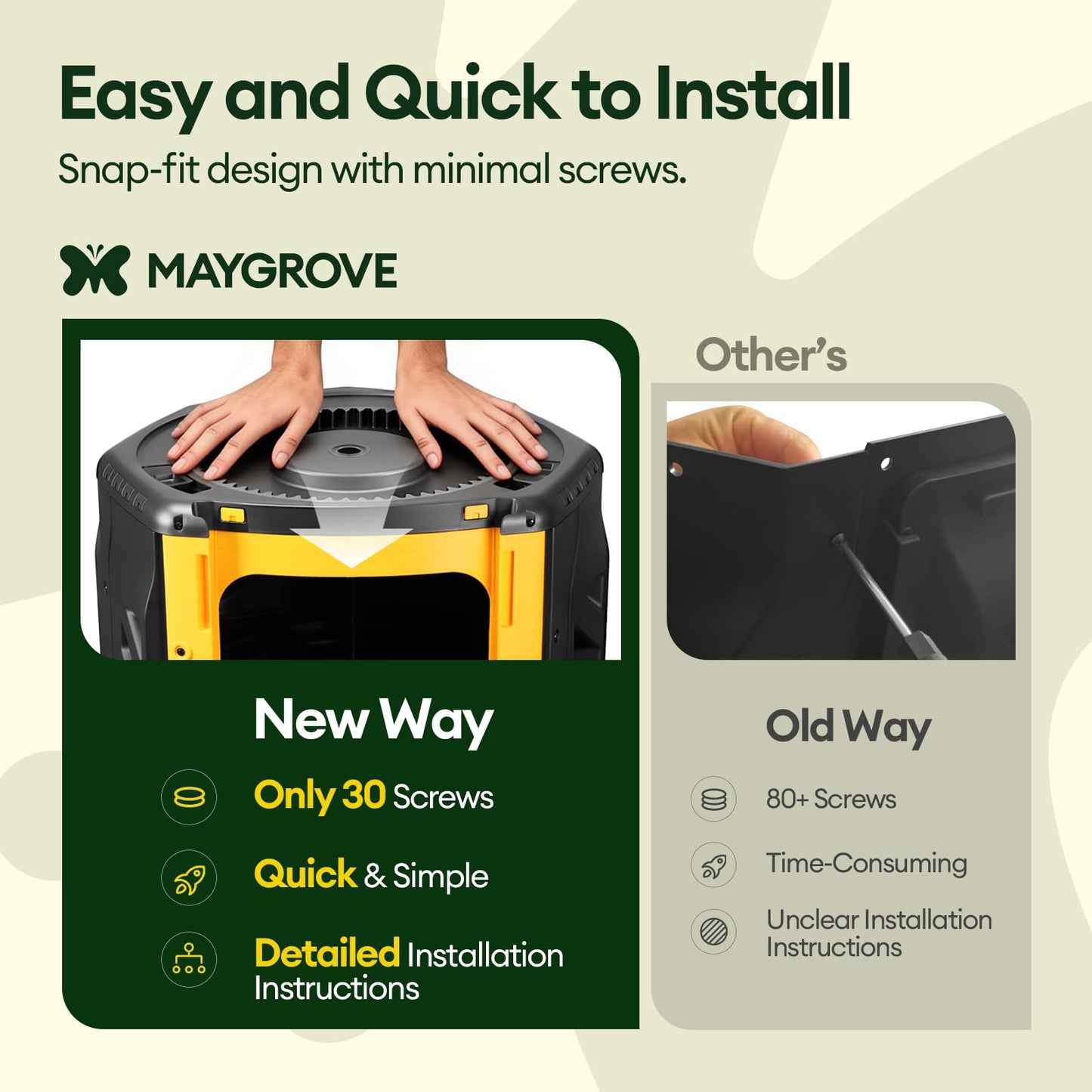 Maygrove Outdoor Compost Bin 53 Gallon, Dual Chamber Large Compost Tumbler