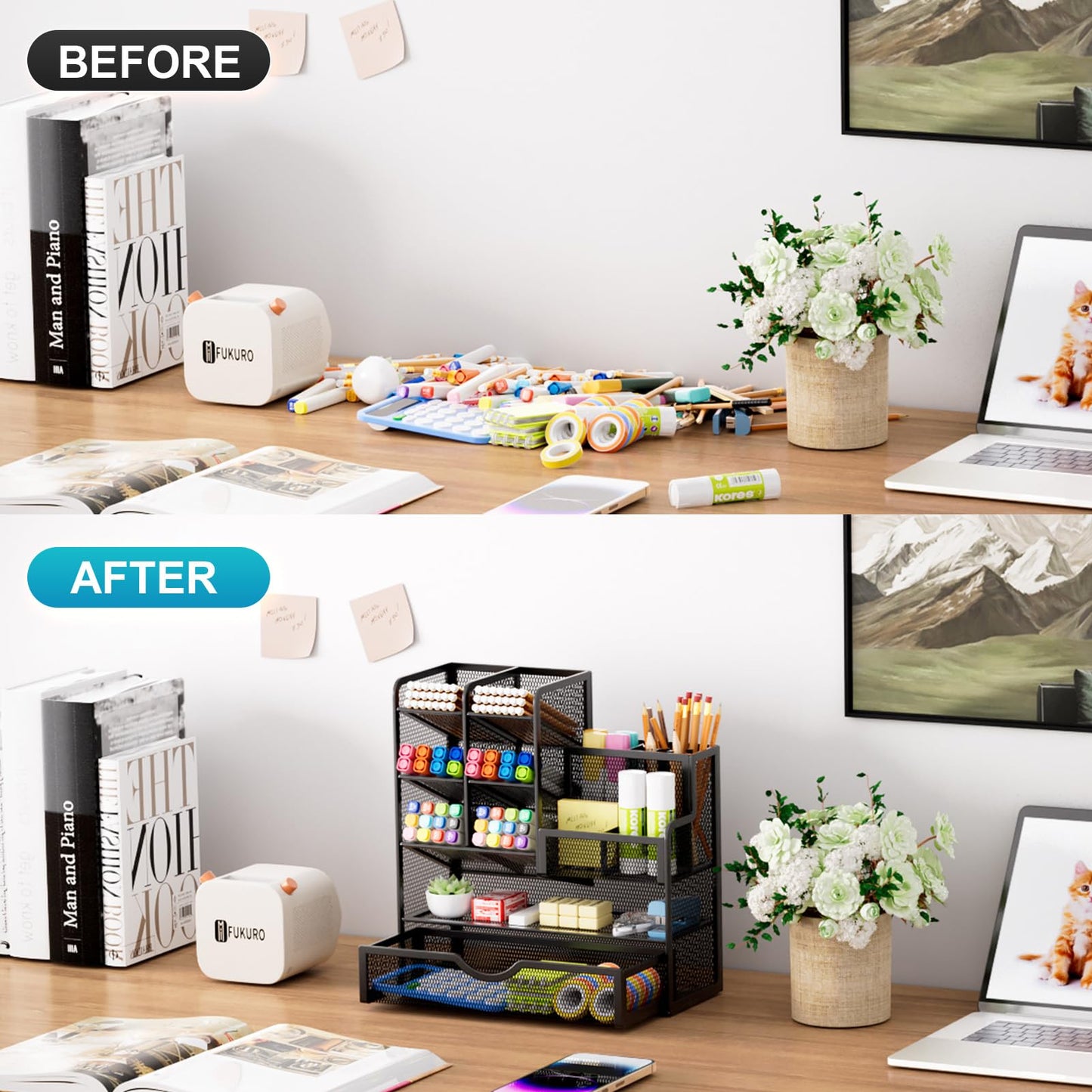 Mesh Pen Holder for Desk, Multi-Functional Pencil Organizer