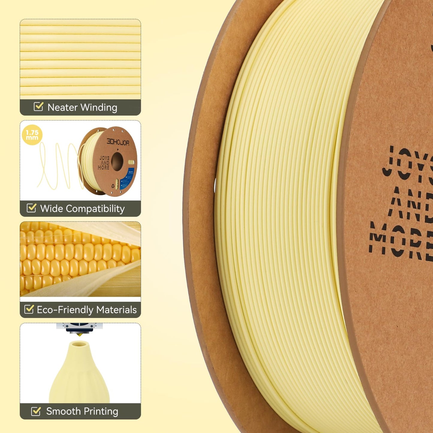 3DHoJor Matte PLA Filament 1.75mm, 3D Filament-Almond Yellow