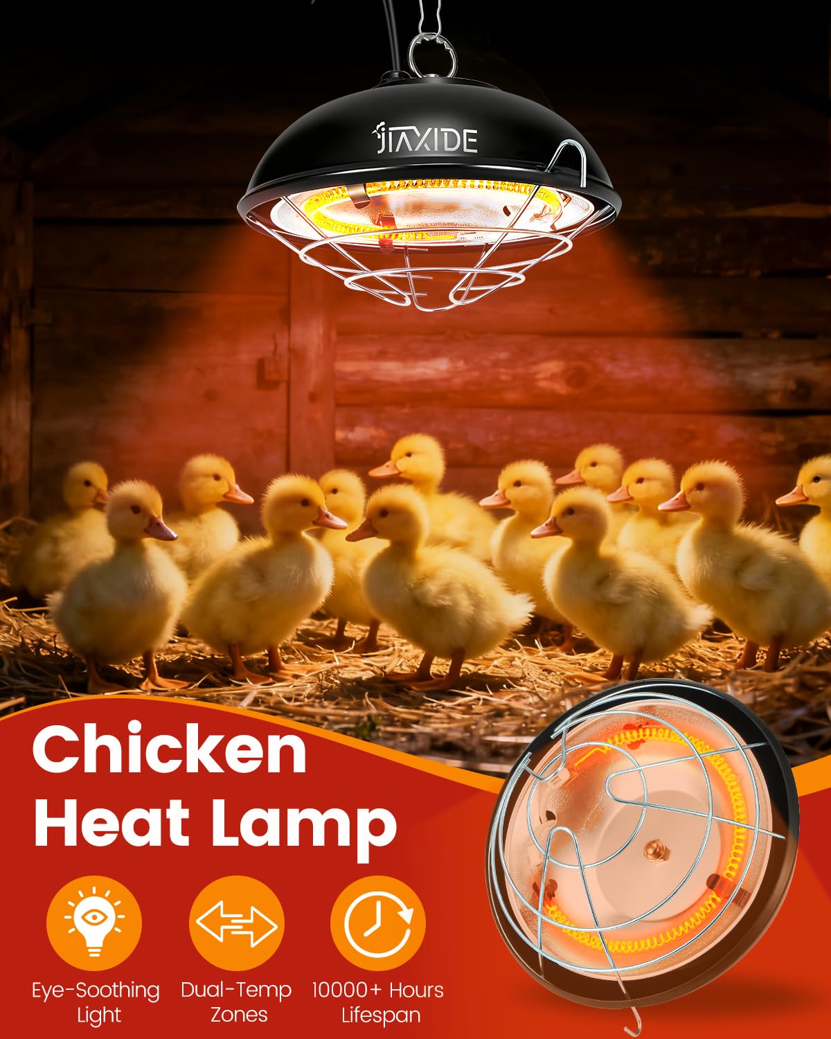 350W Dual-Mode Heat Lamp for Chicks, Poultry & Ducklings