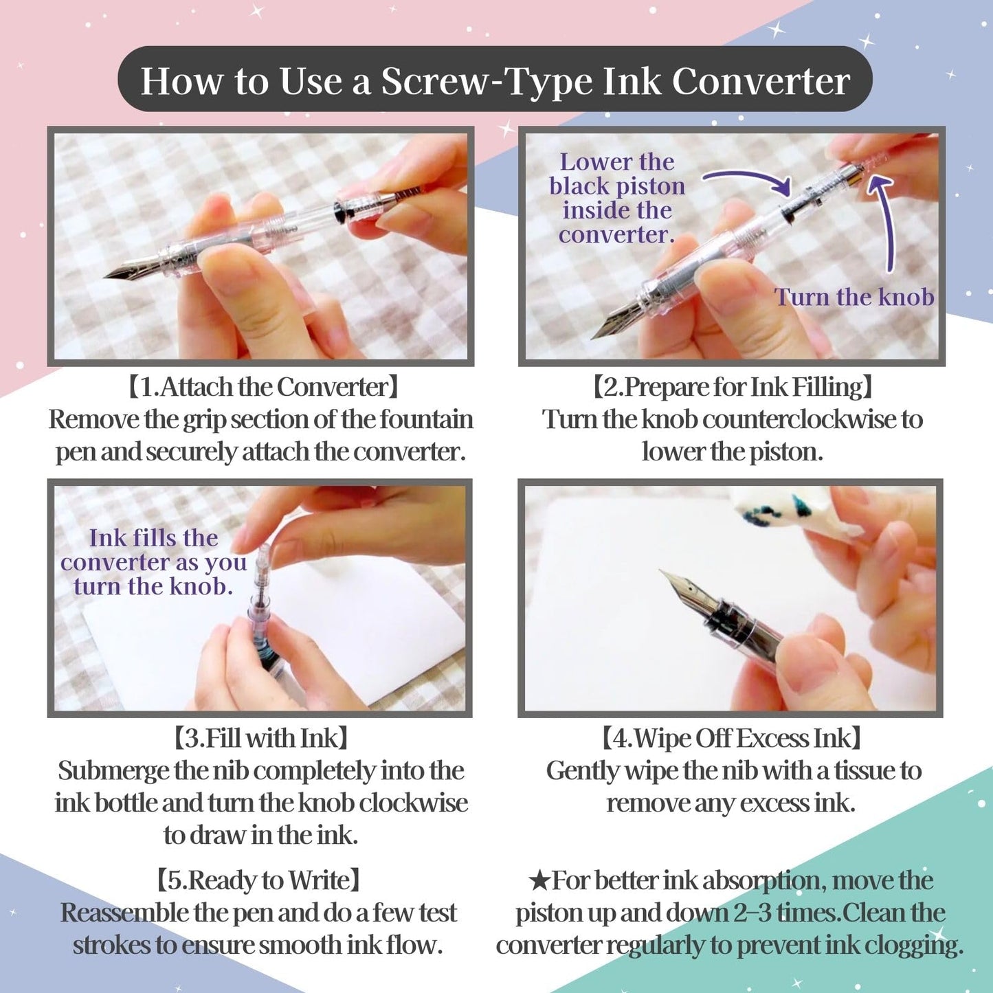 Someie Fountain Pen Set CON-40 Converter & Kakuno Fine Nib with Black Ink Cartridge & Sticky Notes – Refillable Ink System, Calligraphy