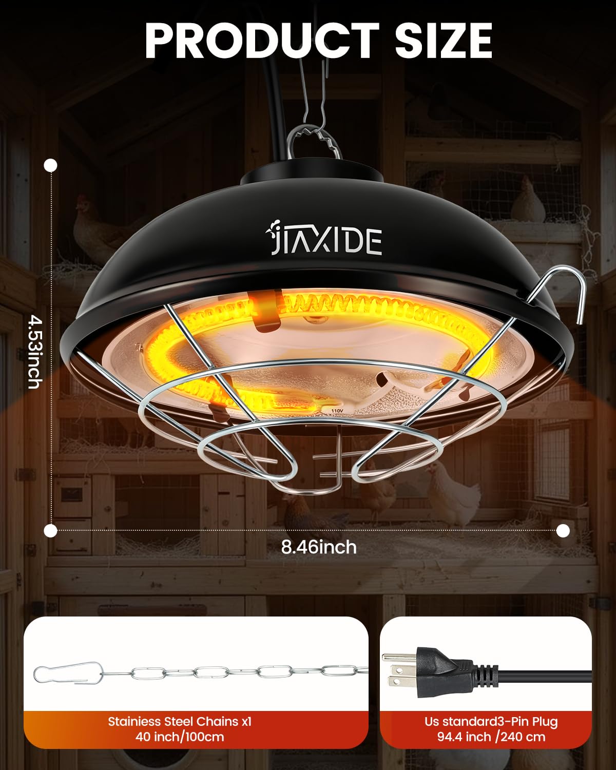 350W Dual-Mode Heat Lamp for Chicks, Poultry & Ducklings