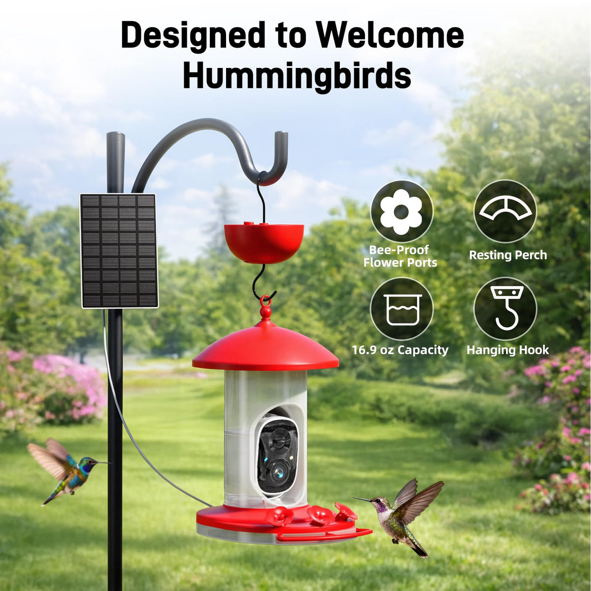 Hummingbird Feeder with Camera Outdoor, 5MP Solar Powered Smart Bird Feeder