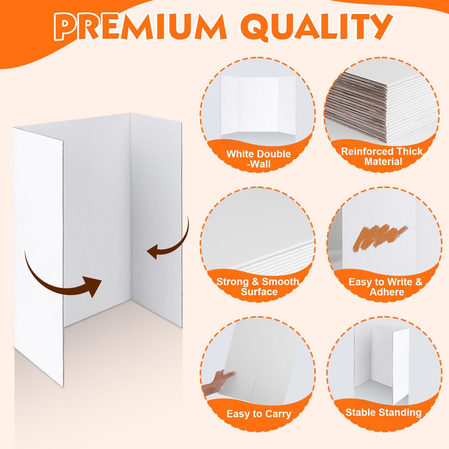 TUXITA Trifold Poster Board, 36"x48 Large White Corrugated Poster Boards