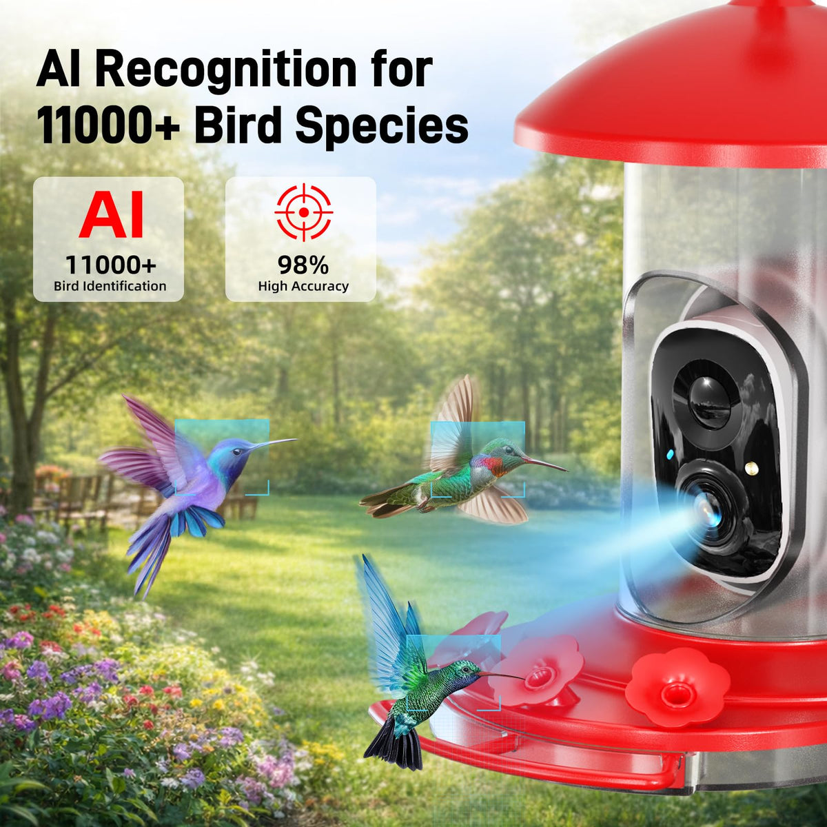Hummingbird Feeder with Camera Outdoor, 5MP Solar Powered Smart Bird Feeder