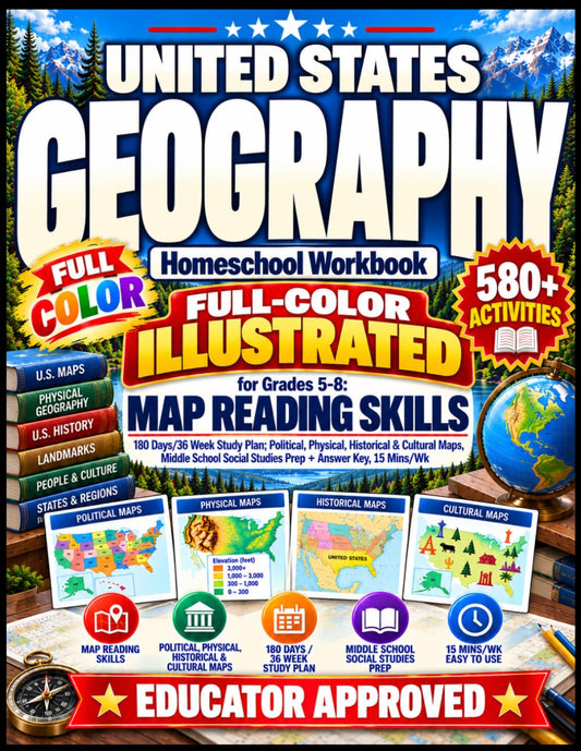 United States Geography Homeschool Workbook for Grades 5-8- paperback