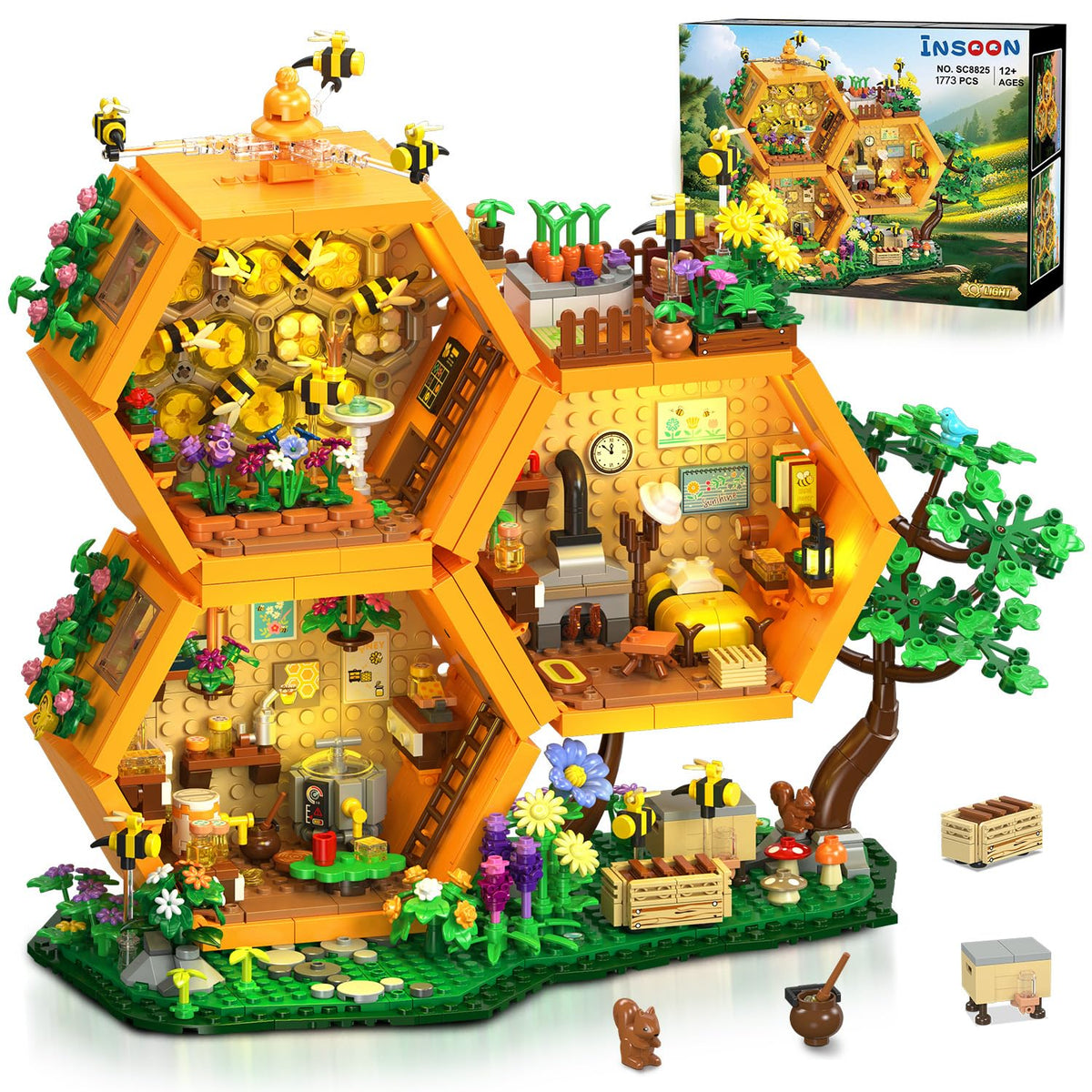 INSOON Bee House Building Set, Farm Treehouse Kit- building blocks