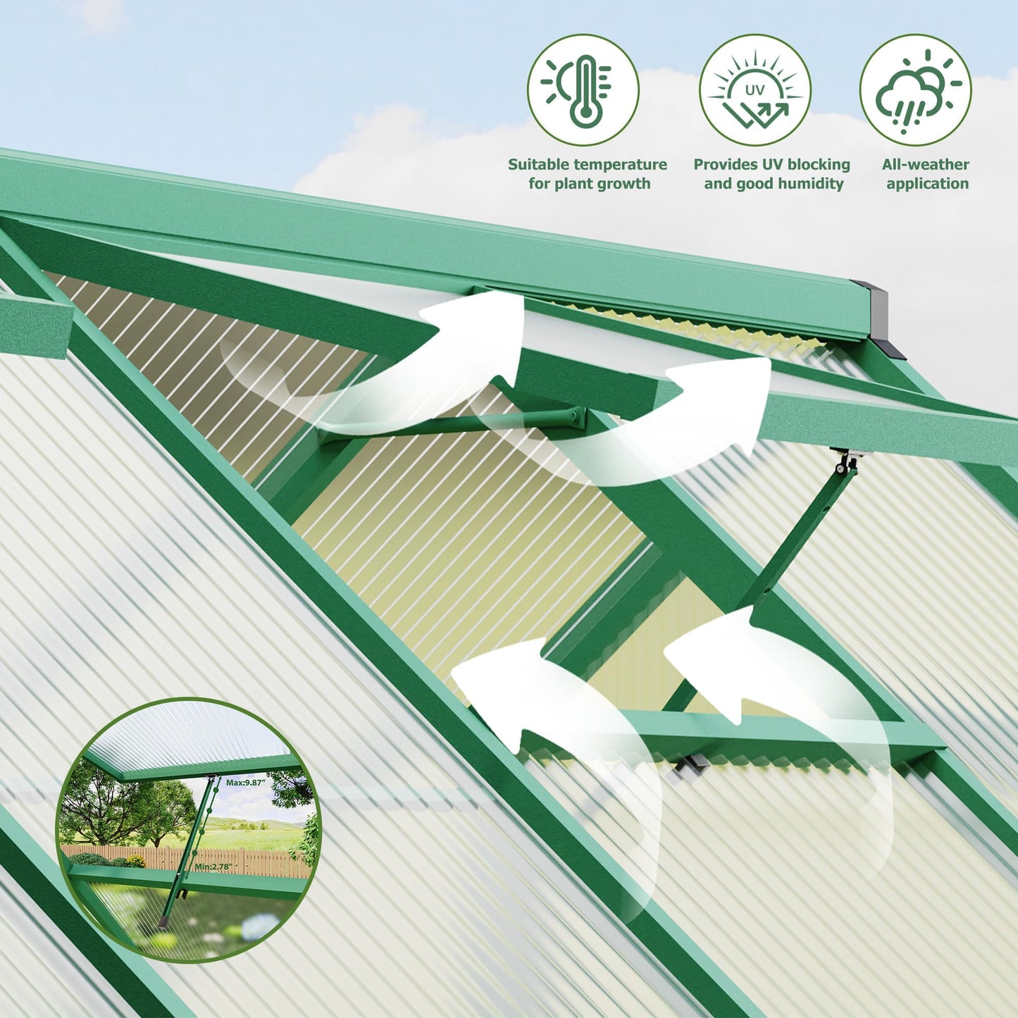 6 x 9 FT Walk-in Outdoor Greenhouse with Polycarbonate Panels