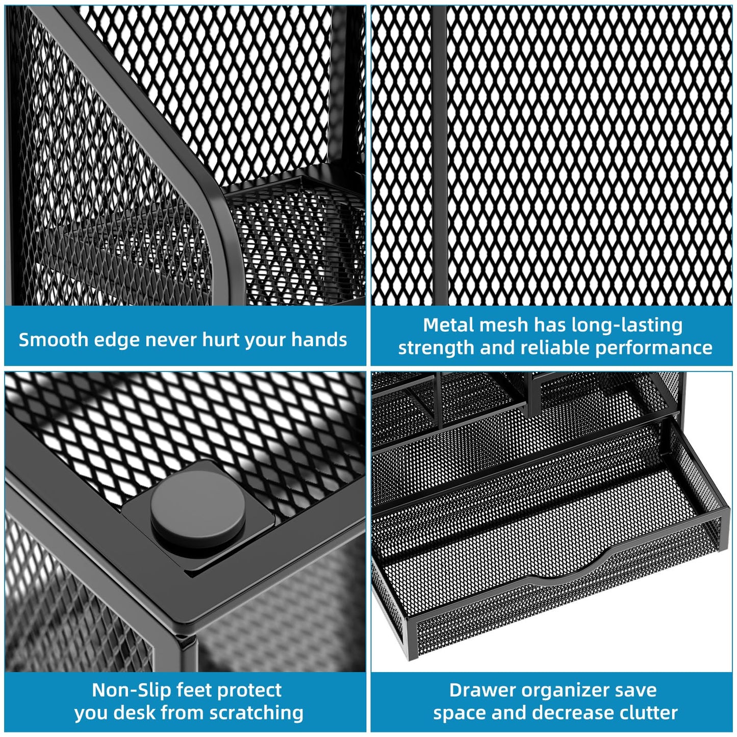 Mesh Pen Holder for Desk, Multi-Functional Pencil Organizer