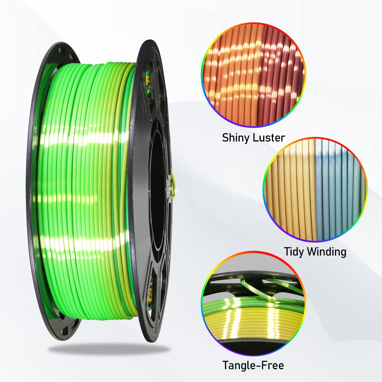 1.75mm Silk Shiny 4 Types Rainbow Multi Colored Fast Color Change PLA 4 in 1