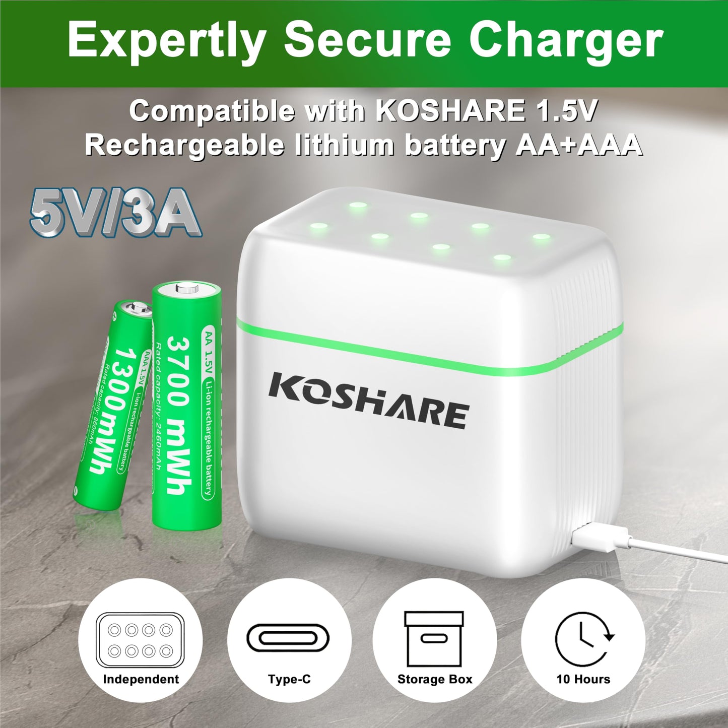 Rechargeable AA AAA Battery Lithium with Charger, 16Pcs (2 Pack)