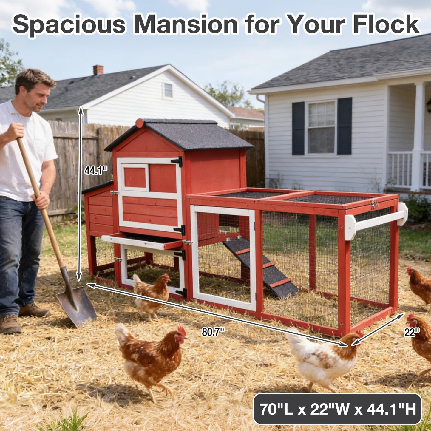 Large Mobile Chicken Coop Wooden with Wheels- 2–3 Chickens & Ducks