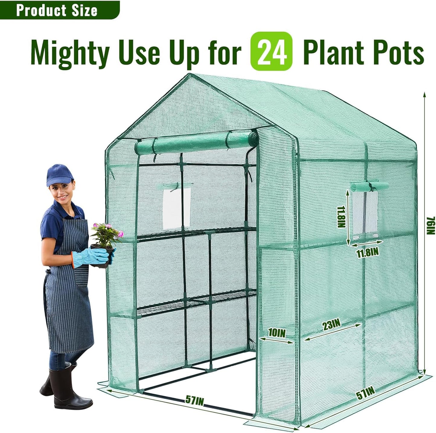 Greenhouses for Outdoors, Durable Green House Kit with Window, Thicken PE Cover, 57 x 57 x 76''