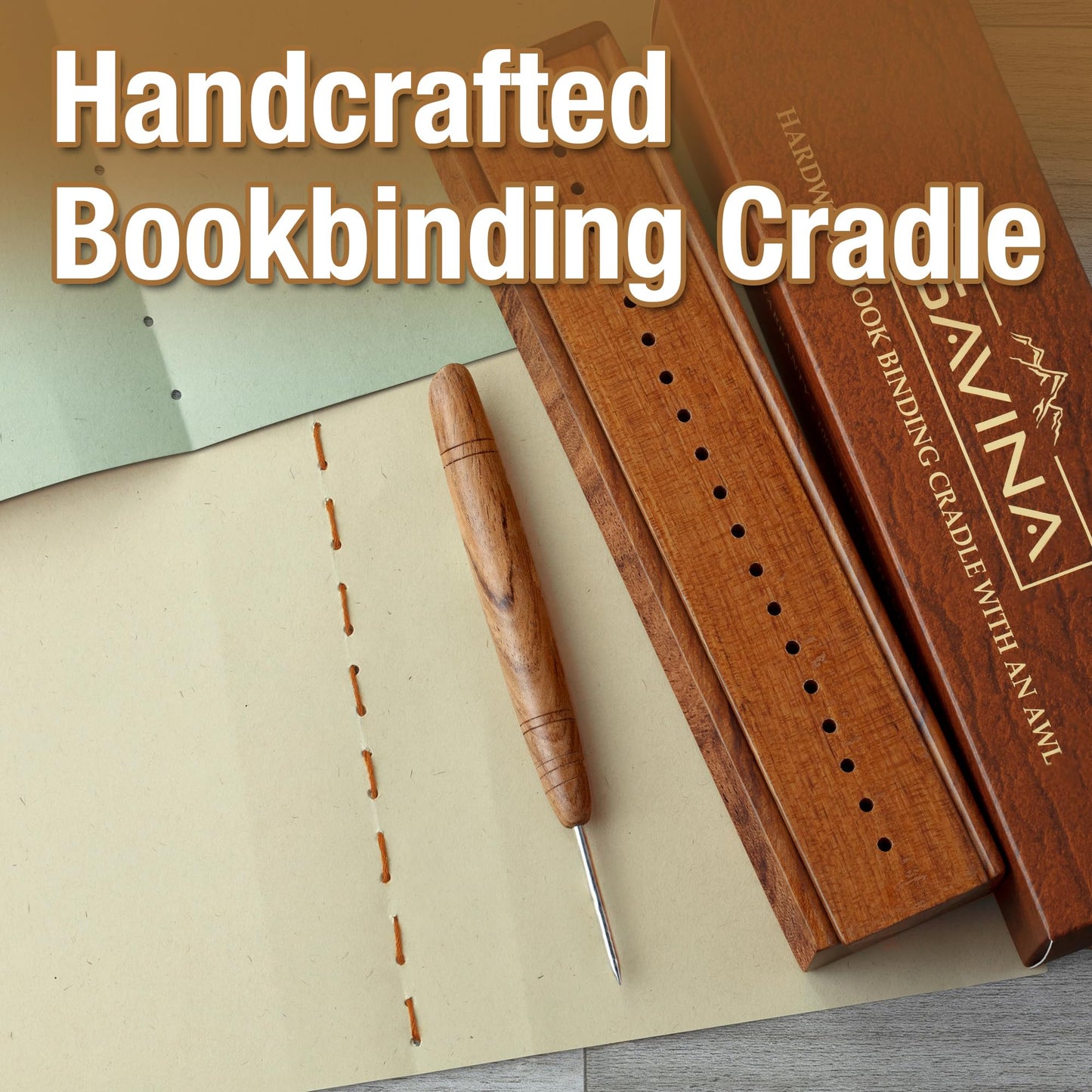 Wooden Bookbinding Cradle with Awl – Handcrafted Hardwood Punching Tool