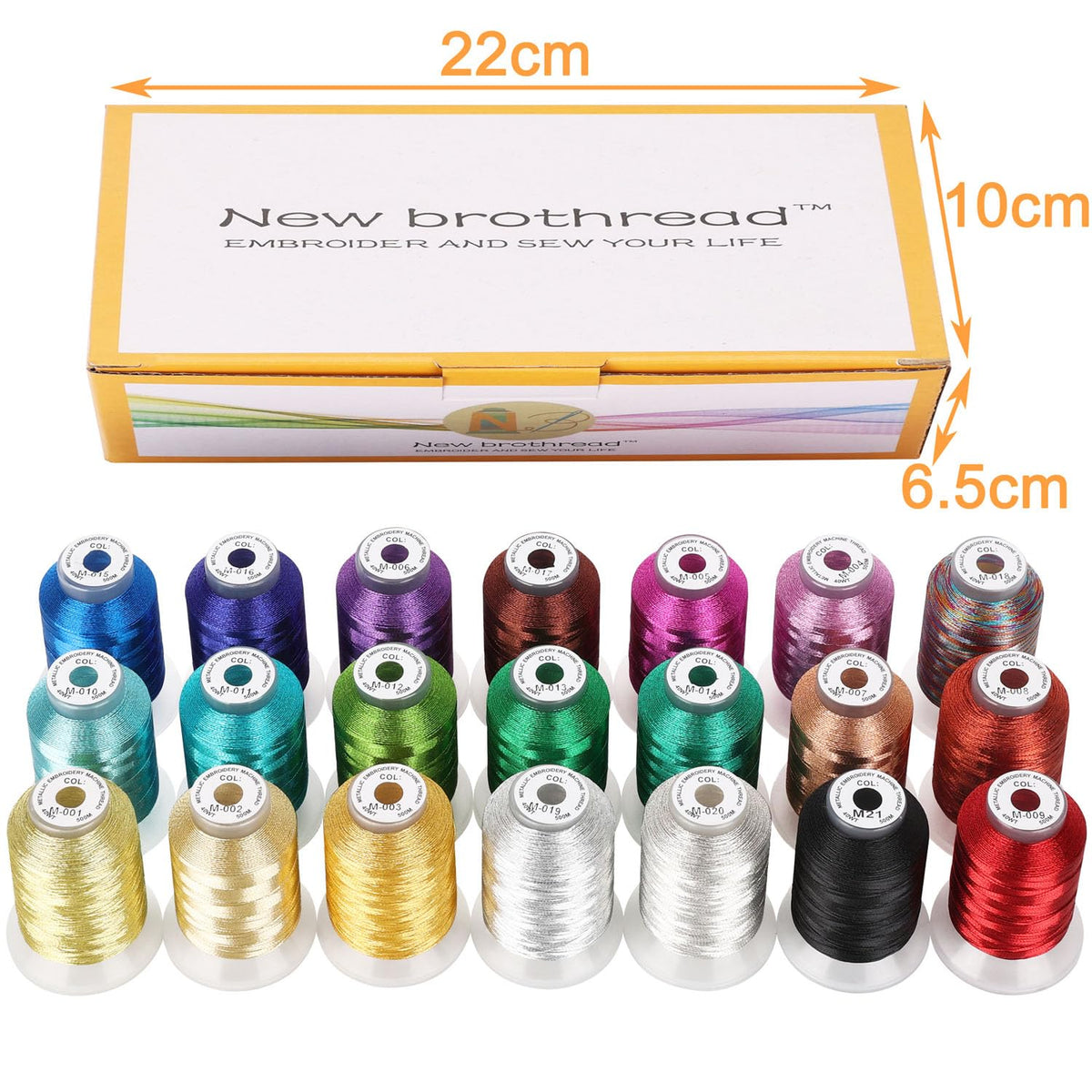 New brothread 21 Assorted Colors Metallic Embroidery Machine Thread Ki ...