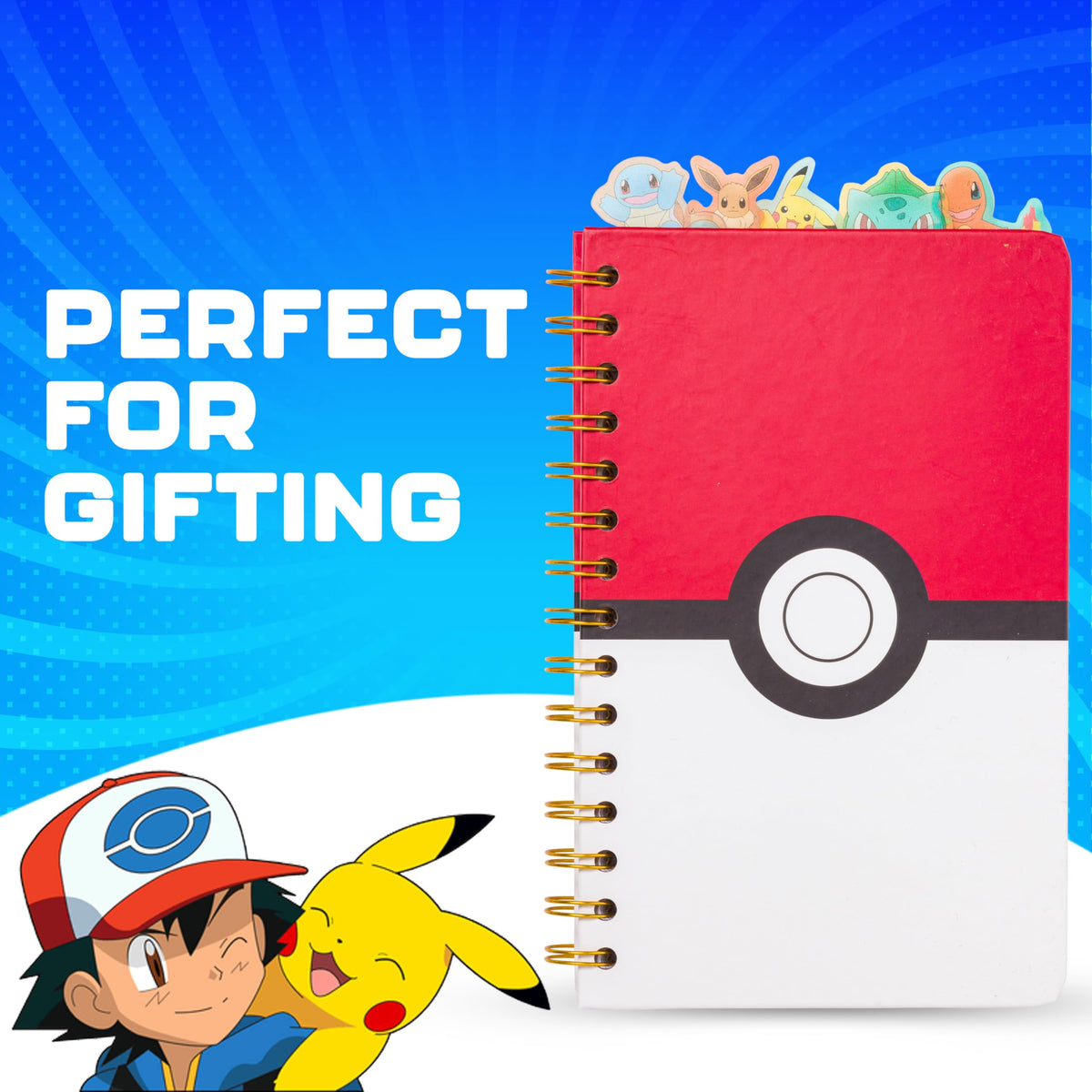Silver Buffalo Pokémon Pokeball, Pikachu, Spiral Tabbed Notebook, 8" x 5"