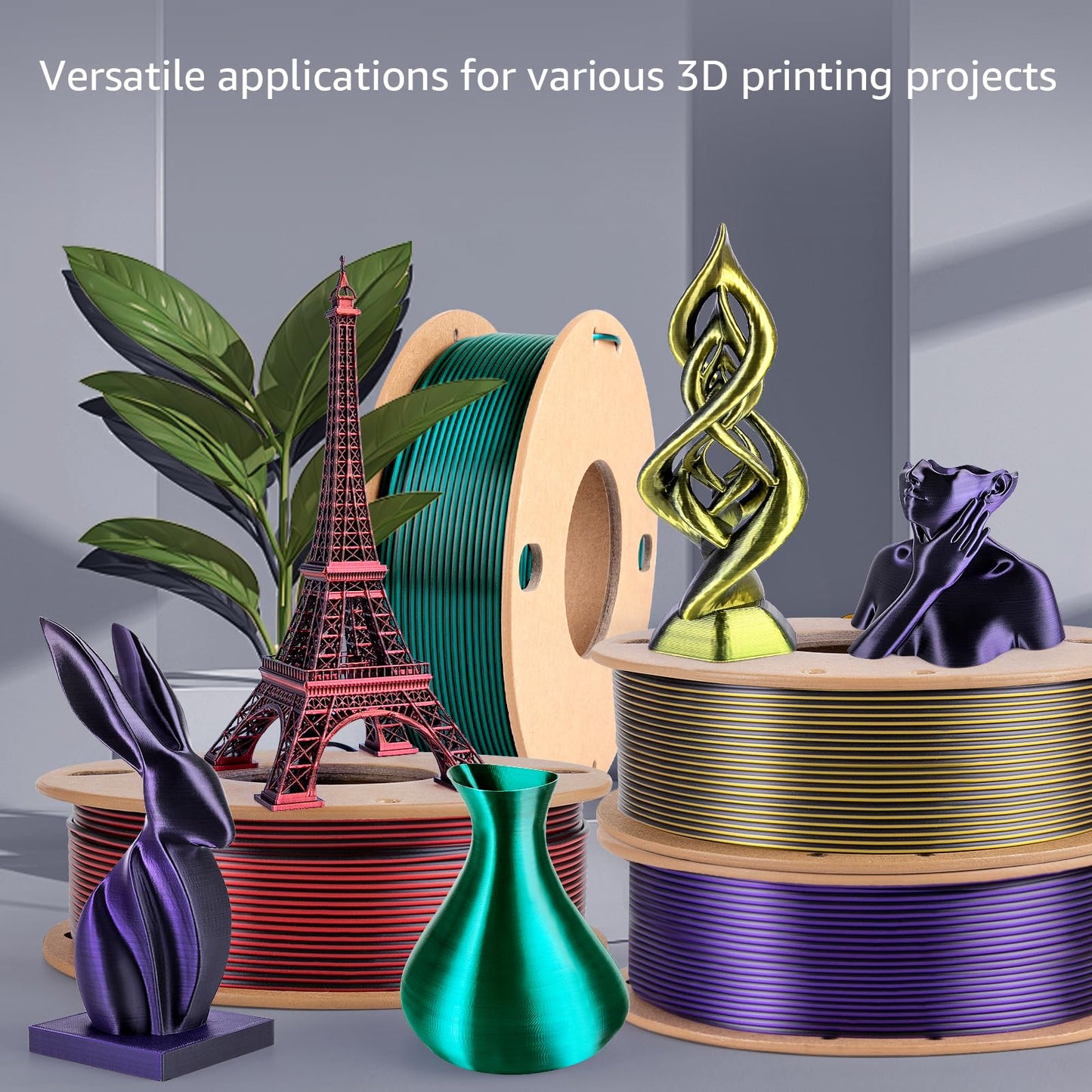 Silk 3D Printing Filament PLA+ Dual Color Black Series Bundle 4-Pack