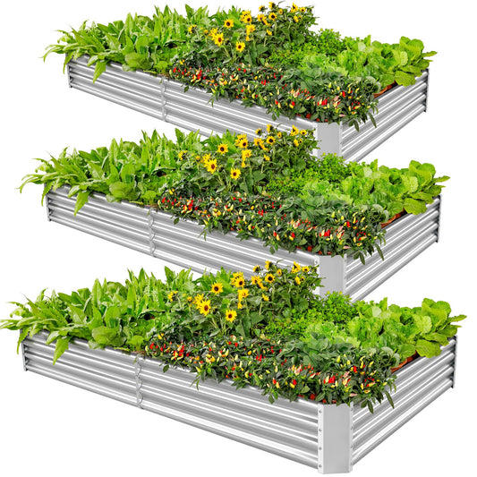 3 Pack 6×3×1ft Galvanized Metal Raised Garden Bed, Metal Planter Kit