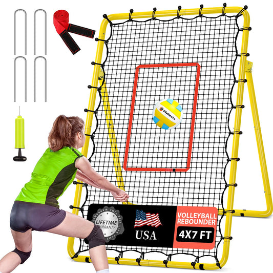Adjustable Volleyball Rebounder Net 7x4 ft with PU Volleyball and Stakes