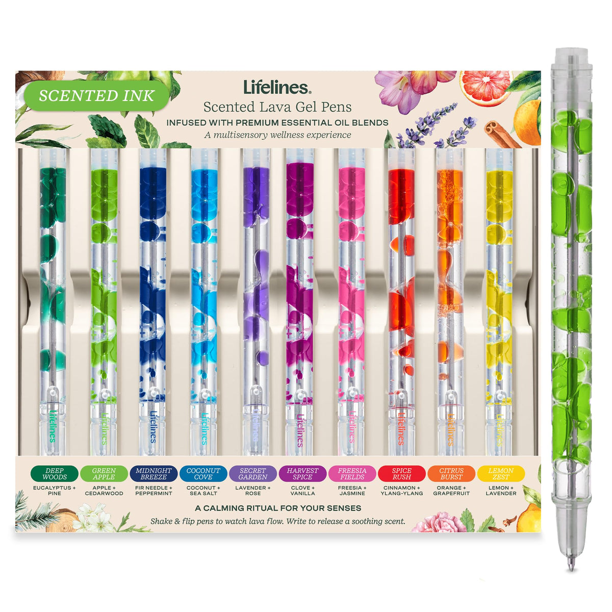 Lifelines Scented Lava Gel Pen Set, 10 Multi-Color Pack, 0.5mm
