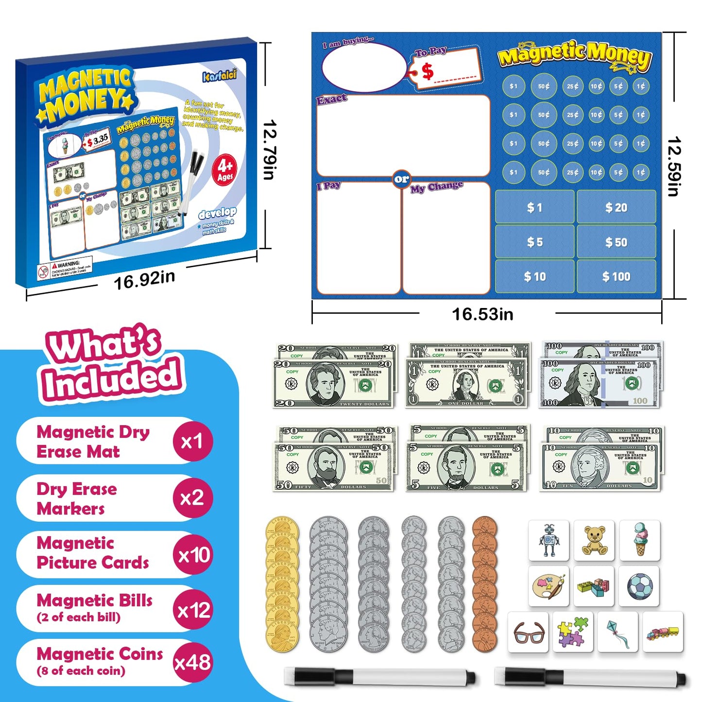 Kasfalci 73 PCS Magnetic Money for Learning