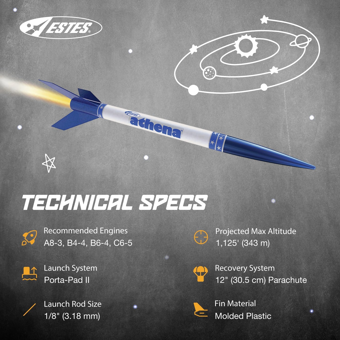 Estes 2452 Athena Rocket-Building Kit, Prebuilt Beginner Flying-Rocket Model Kit, Blue