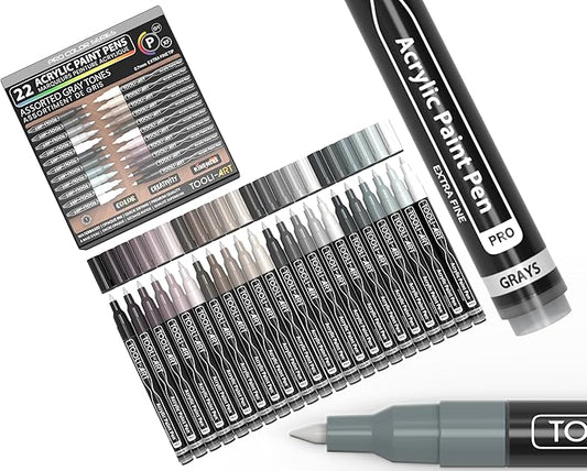 Tooli-Art- Pro Color Series- GRAY - Acrylic Paint Pens- Extra Fine