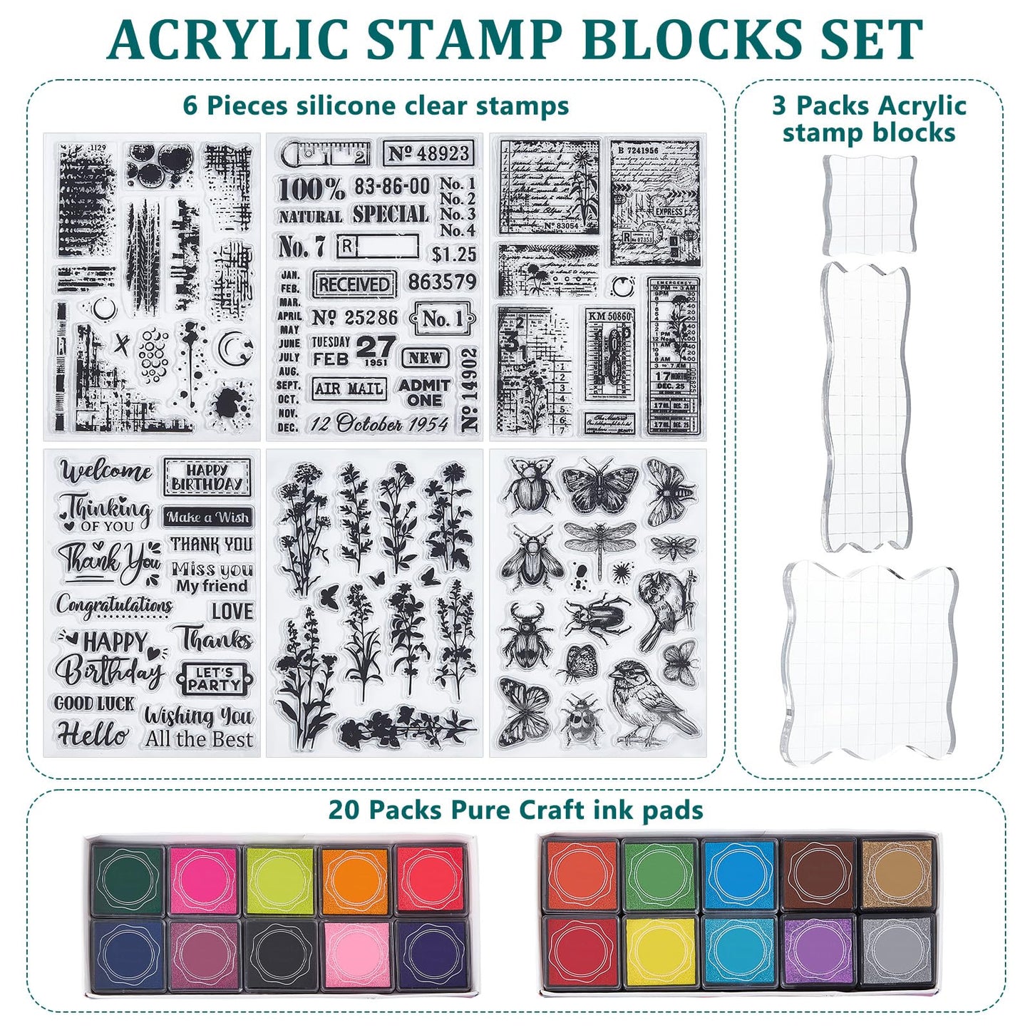29 Pcs Acrylic Stamps