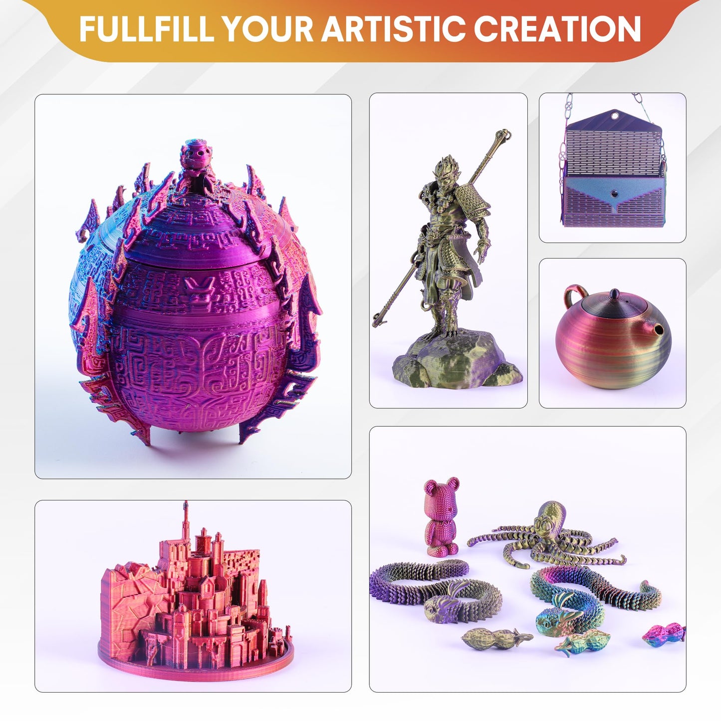 Raw Materials Silk PLA 3D Printer Filament, Shiny Three-Colour PLA Filament