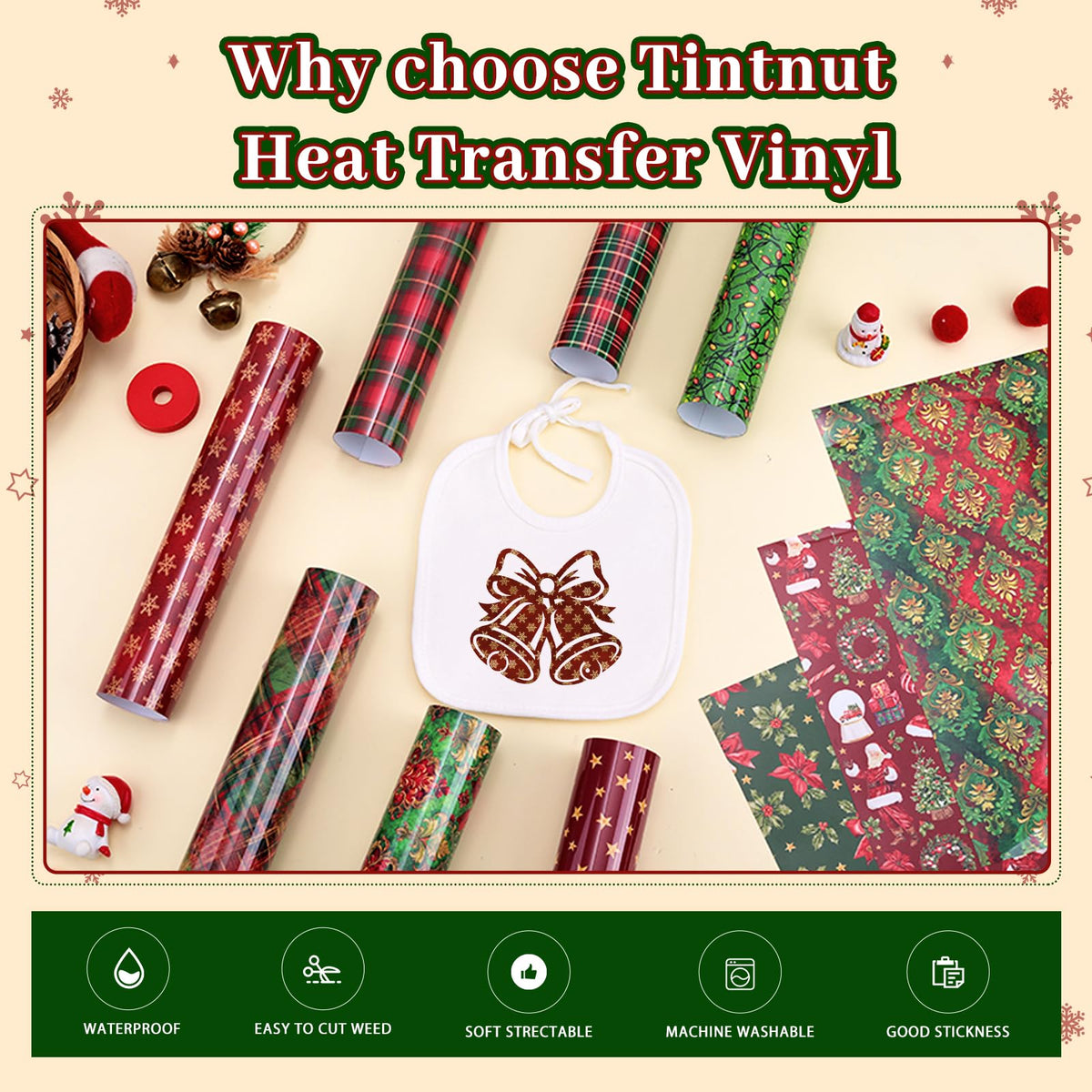 Tintnut Rich Christmas Heat Transfer Vinyl,10 Pcs 12×10in Iron on Vinyl