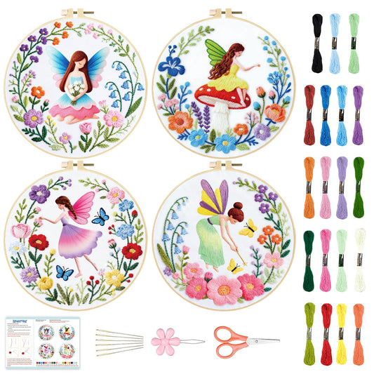 4 Set Embroidery Kit for Beginners, Fairy Patterns Cross Stitch Kits