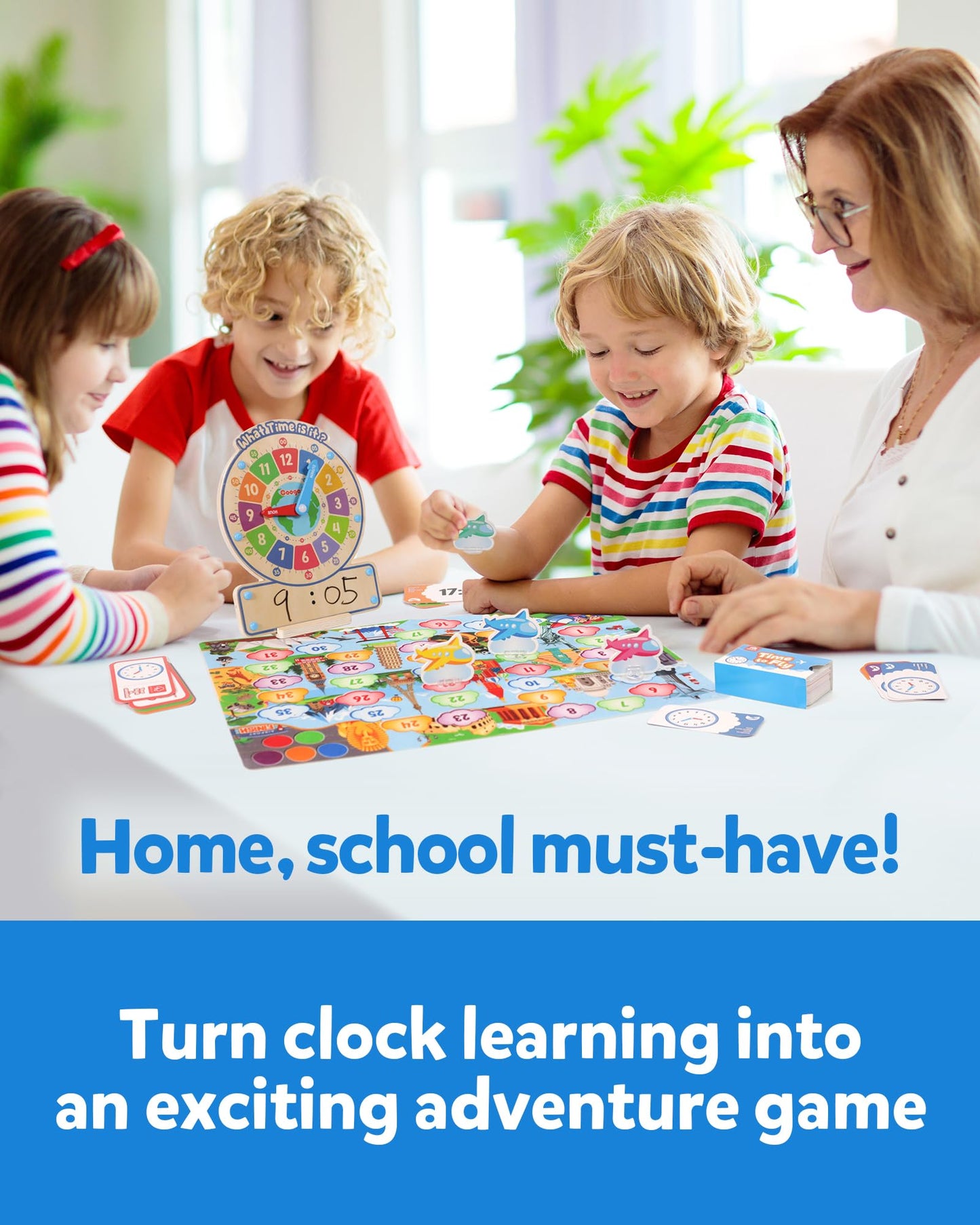 Coogam Wooden Clock Teaching Time, Analog Digital Clock